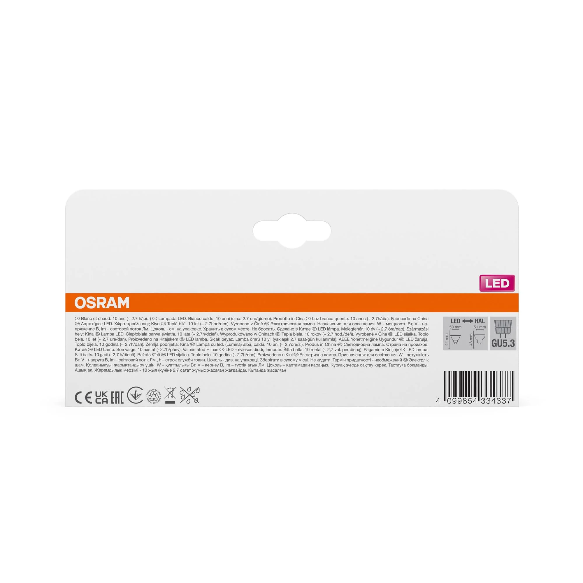 OSRAM LED Base MR16, Value Pack with 5 Low Voltage Bulbs, Replaces Conventional 35 W Reflector Bulbs, Warm White (2700 K), 3.8 W, GU5.3 Socket, Matte Glass, Not Dimmable 2700k Warm White 5 Stück 35W Replacement 36° beam angle - Image 4
