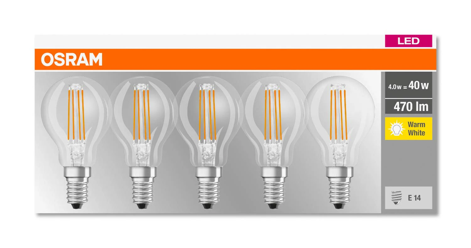 Osram LED light bulb 2700k Warm White 5 Pack 40W Tear Drop - Image 5