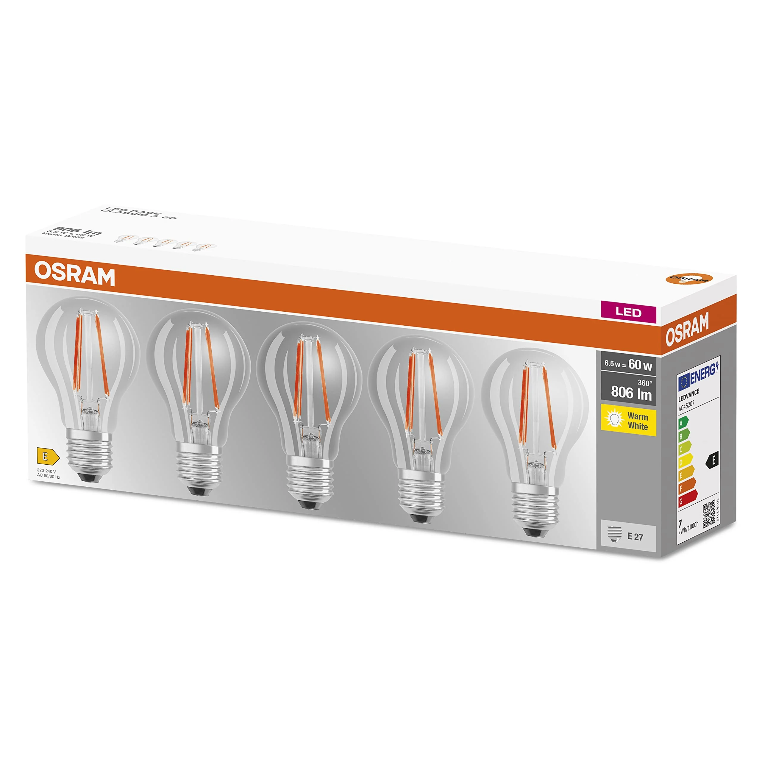 Osram LED light bulb 2700k Warm White 60 W 5 Pack Box 5 - Image 2