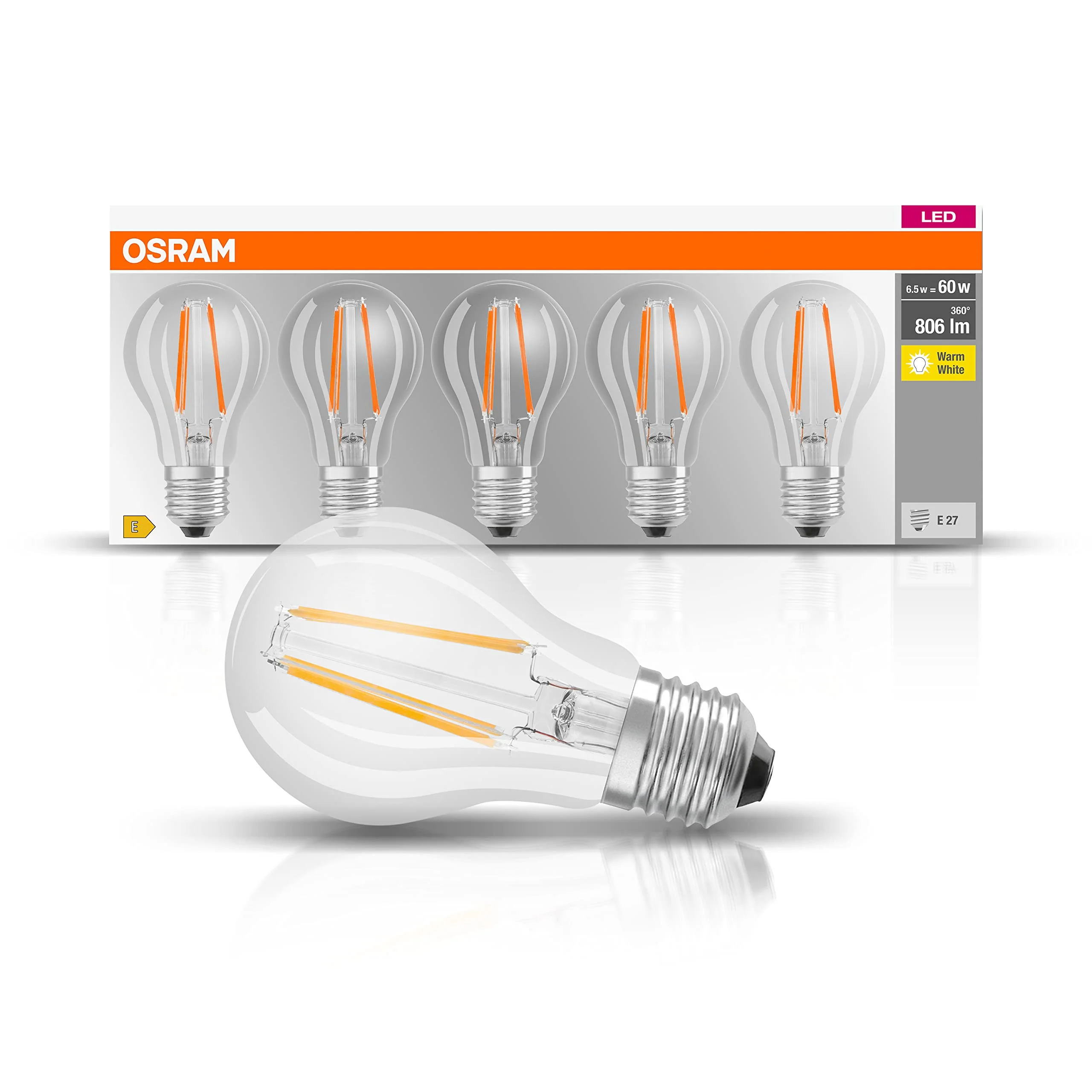 Osram LED light bulb 2700k Warm White 60 W 5 Pack Box 5 - Image 4
