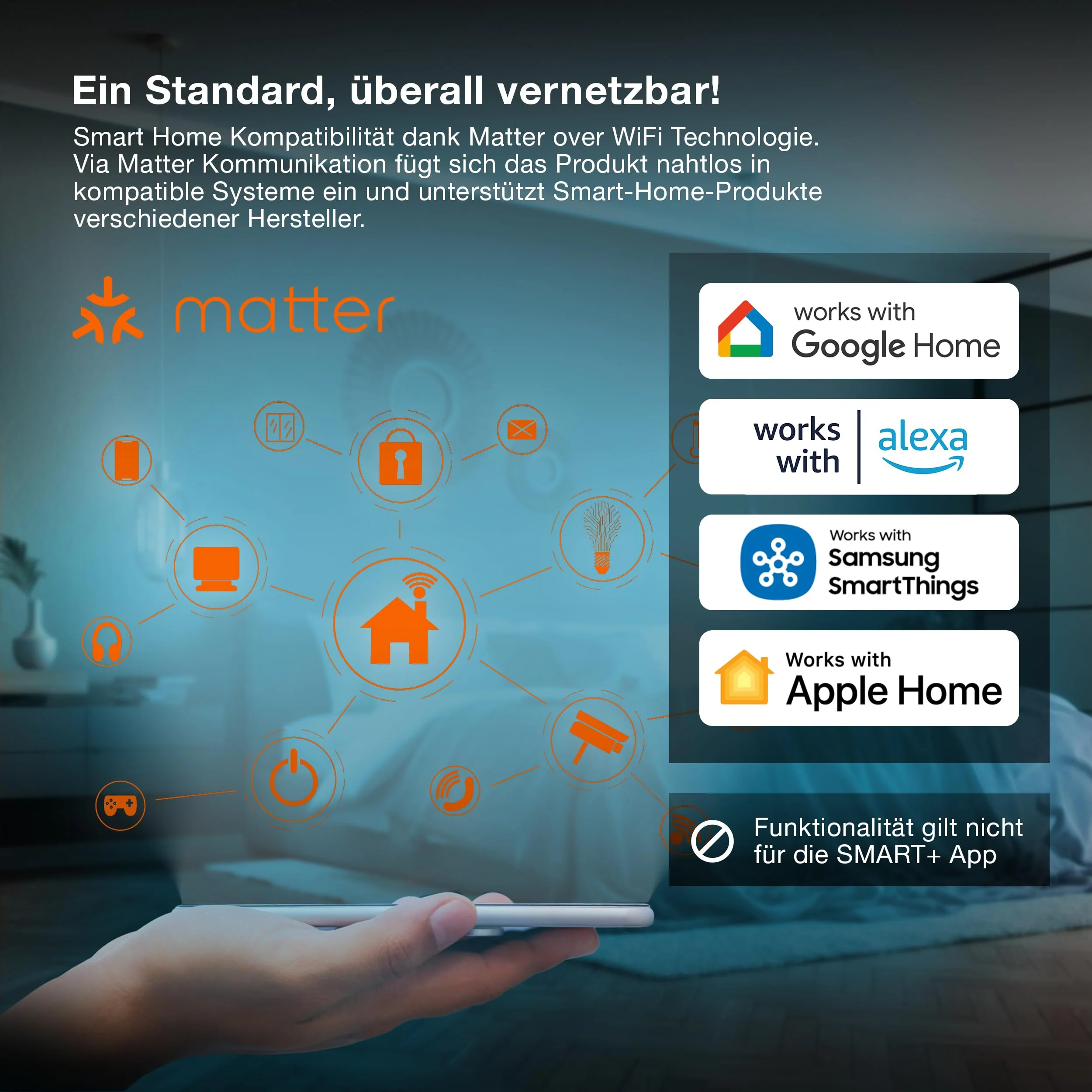 OSRAM SMART+ Smart Socket with Matter over WiFi, Designed for Alexa - Easy Setup with Click, Integrates Conventional Devices with up to 2,300 W into the Smart Home, Pack of 1 1er-Pack ACK For indoor use - Image 3