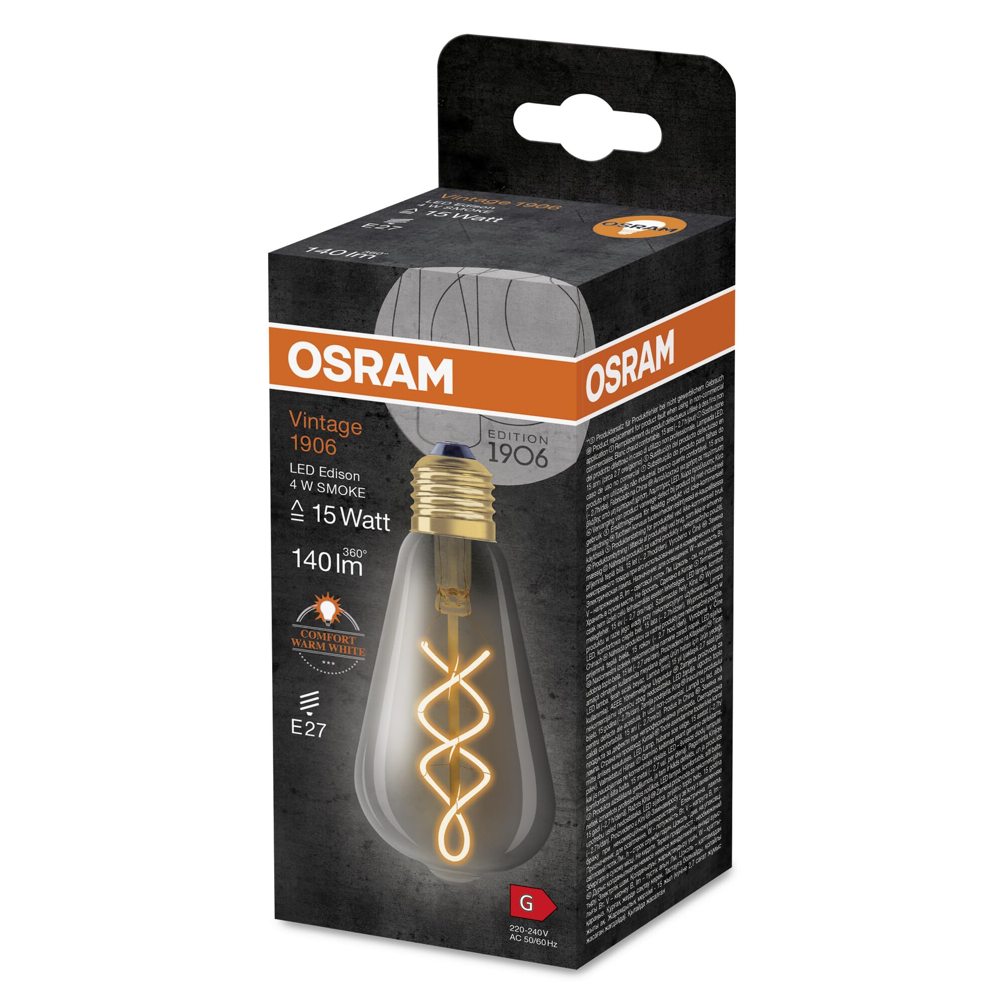Osram Vintage Edition 15 Watts Replacement E27 ST64 Shape 1800 Kelvin Warm Comfort Light Clear Glass Single Pack Edison-Form Not dimmable Smoked glass - Image 6