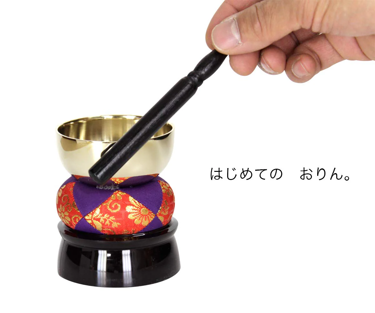 Otokurin Orin (Buddhist Bell) a Four-Piece Suite - Brass & Wood - Gold - Traditional Bell Set - A Key - For Buddhist Altar - Image 2