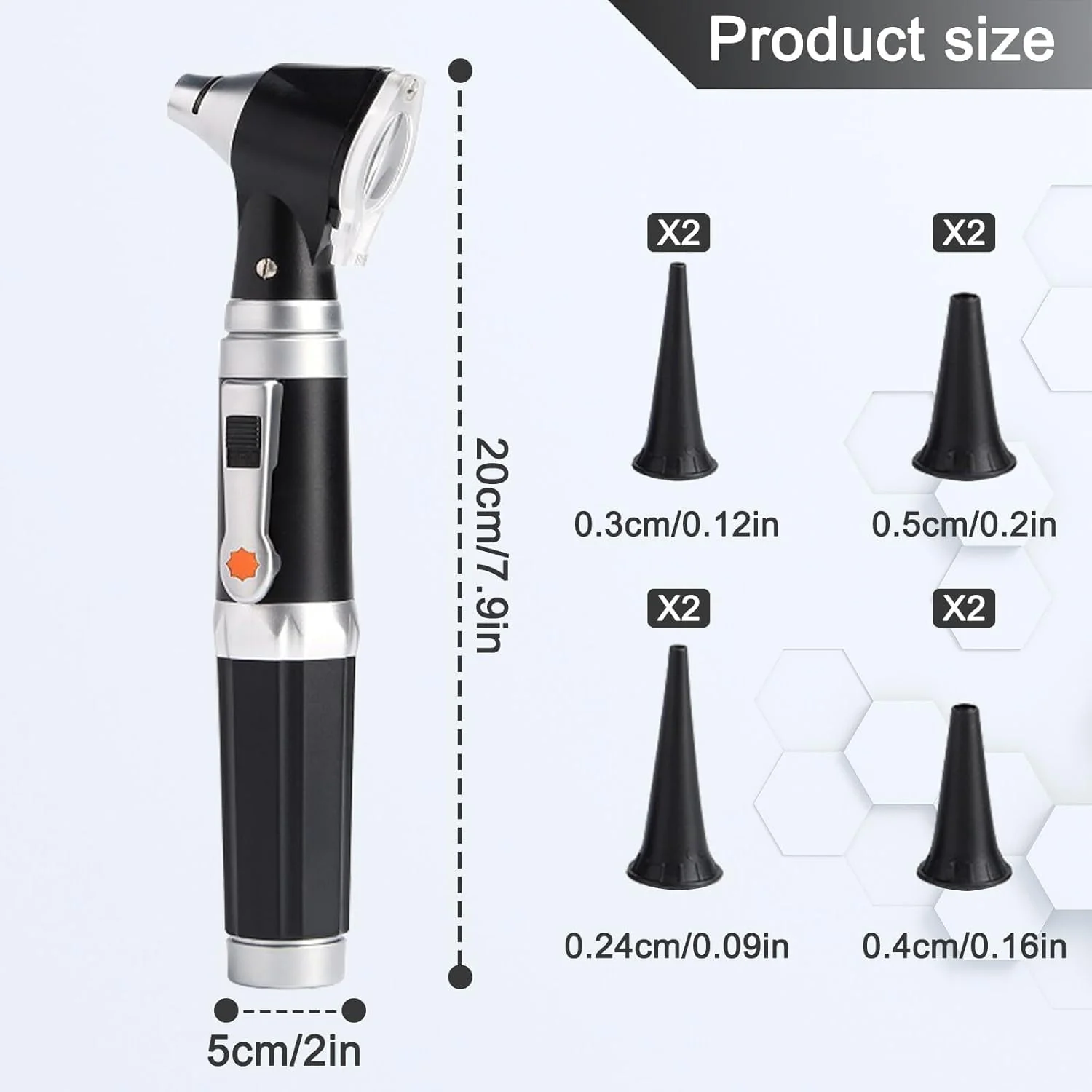 Otoscope with Light, Otoscope with Light with 3x Magnification and 4 Speculum Tips Size, 8 Ear Plugs Otoscope Set with Hard Plastic Case for Adults and Children and Pets Black - Image 2