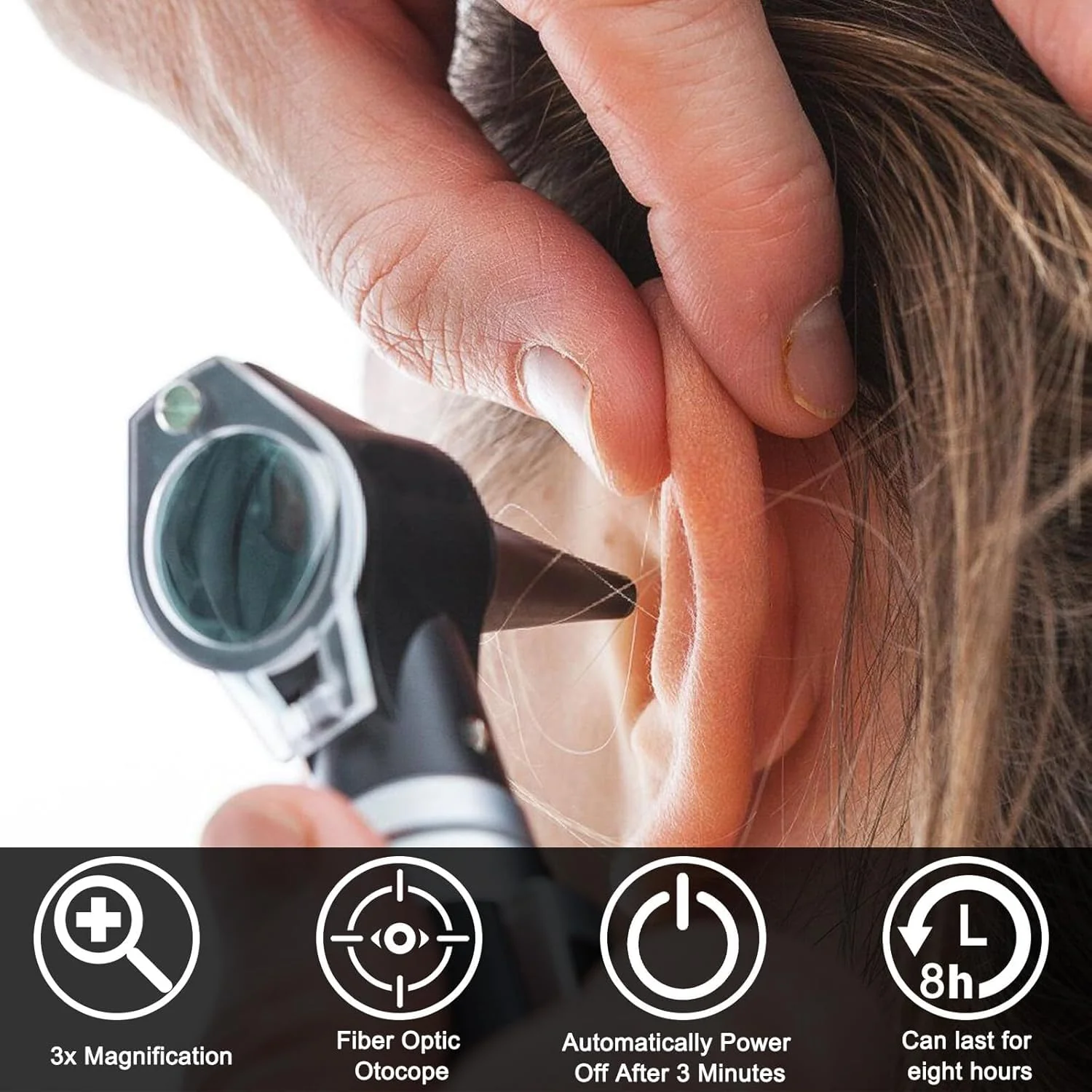 Otoscope with Light, Otoscope with Light with 3x Magnification and 4 Speculum Tips Size, 8 Ear Plugs Otoscope Set with Hard Plastic Case for Adults and Children and Pets Black - Image 4