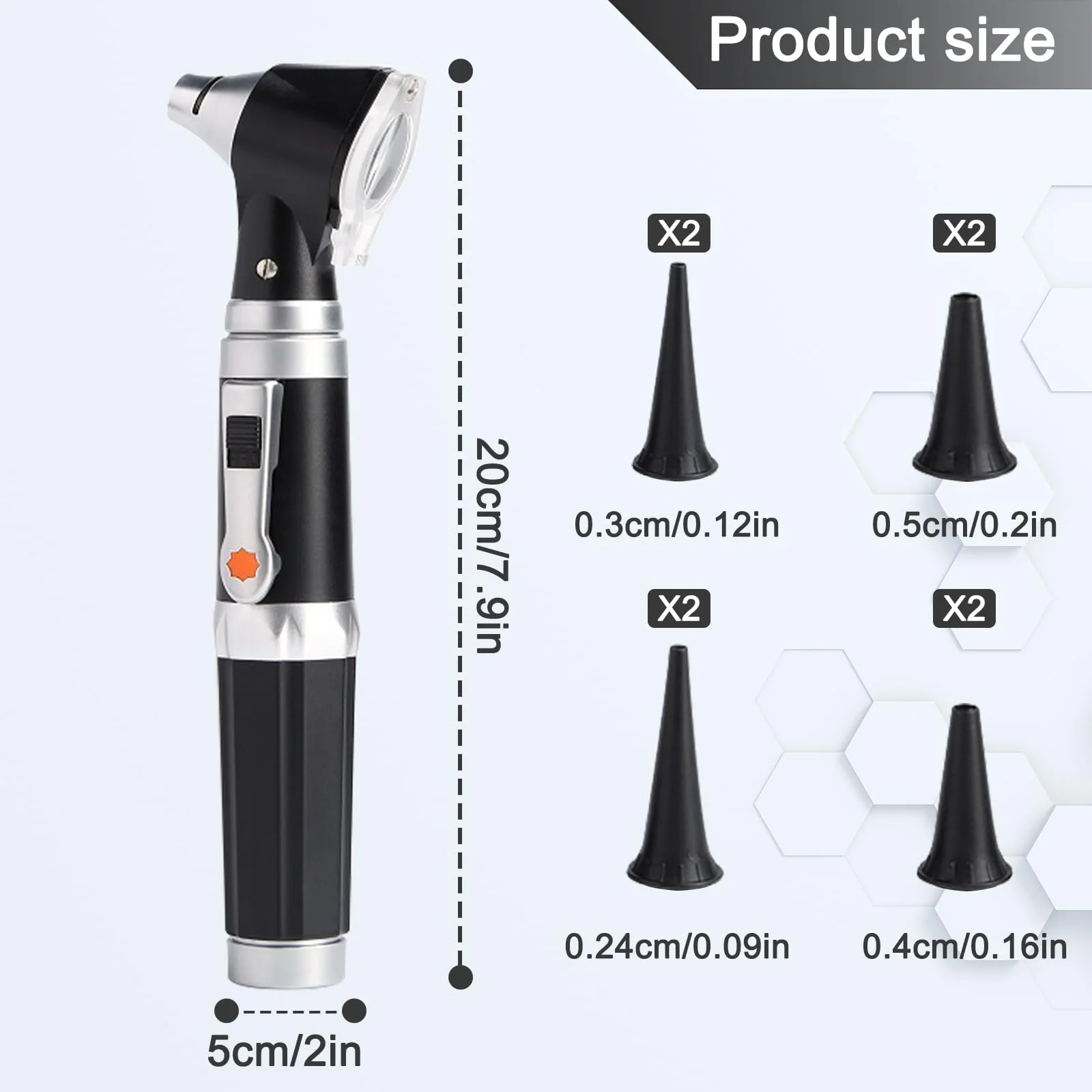 Otoscope with Light, Pocket Diagnostic Ear Infection Detector with Hard Plastic Case, with 3x Magnification and 4 Speculum Tips Size, 8 Earplugs for Adults and Children and Pets (Black) - Image 2