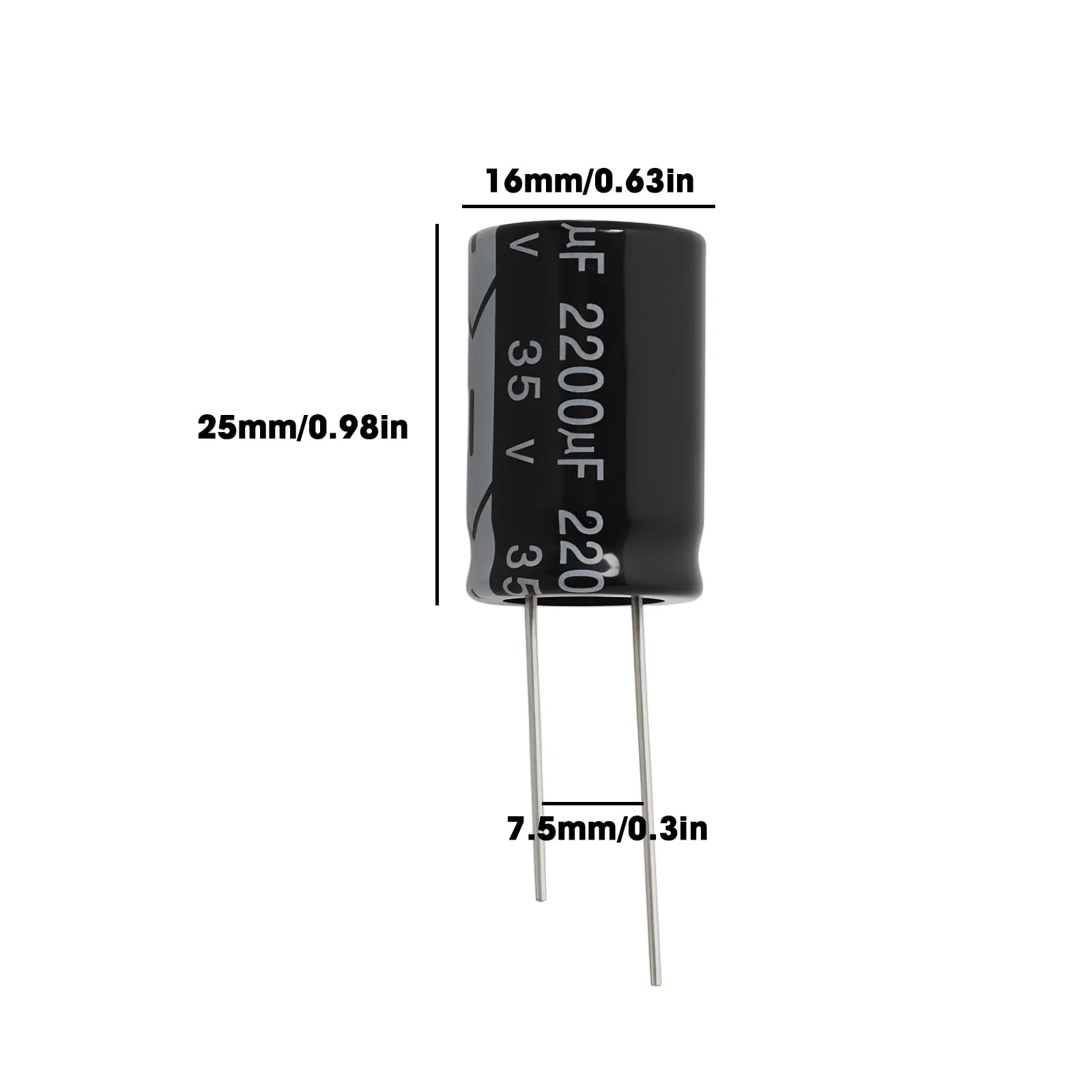 OTOTEC 2200uF 35V Aluminium Radial Electrolytic Capacitors 16 x 25 mm RM7.5 105°C Pack of 10 - Image 4