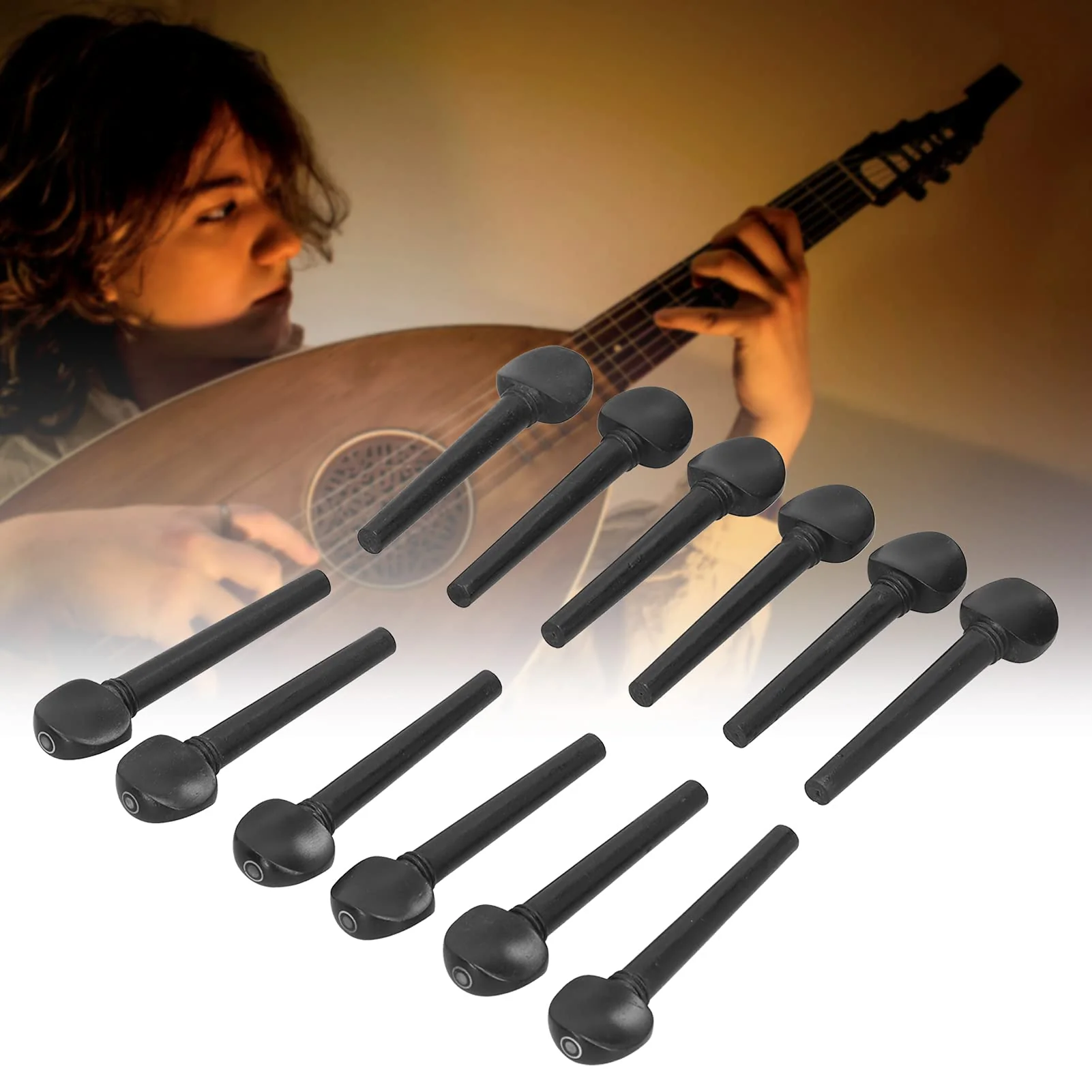 Oud Ebony Pegs, 12Pcs 8.7cm Wooden Tuning Replacement Ebony Pegs with Fisheye for Oud - Image 2