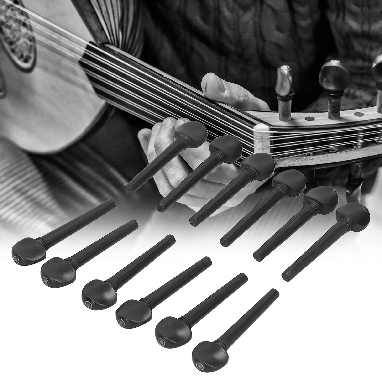 Oud Ebony Pegs, 12Pcs 8.7cm Wooden Tuning Replacement Ebony Pegs with Fisheye for Oud - Image 3