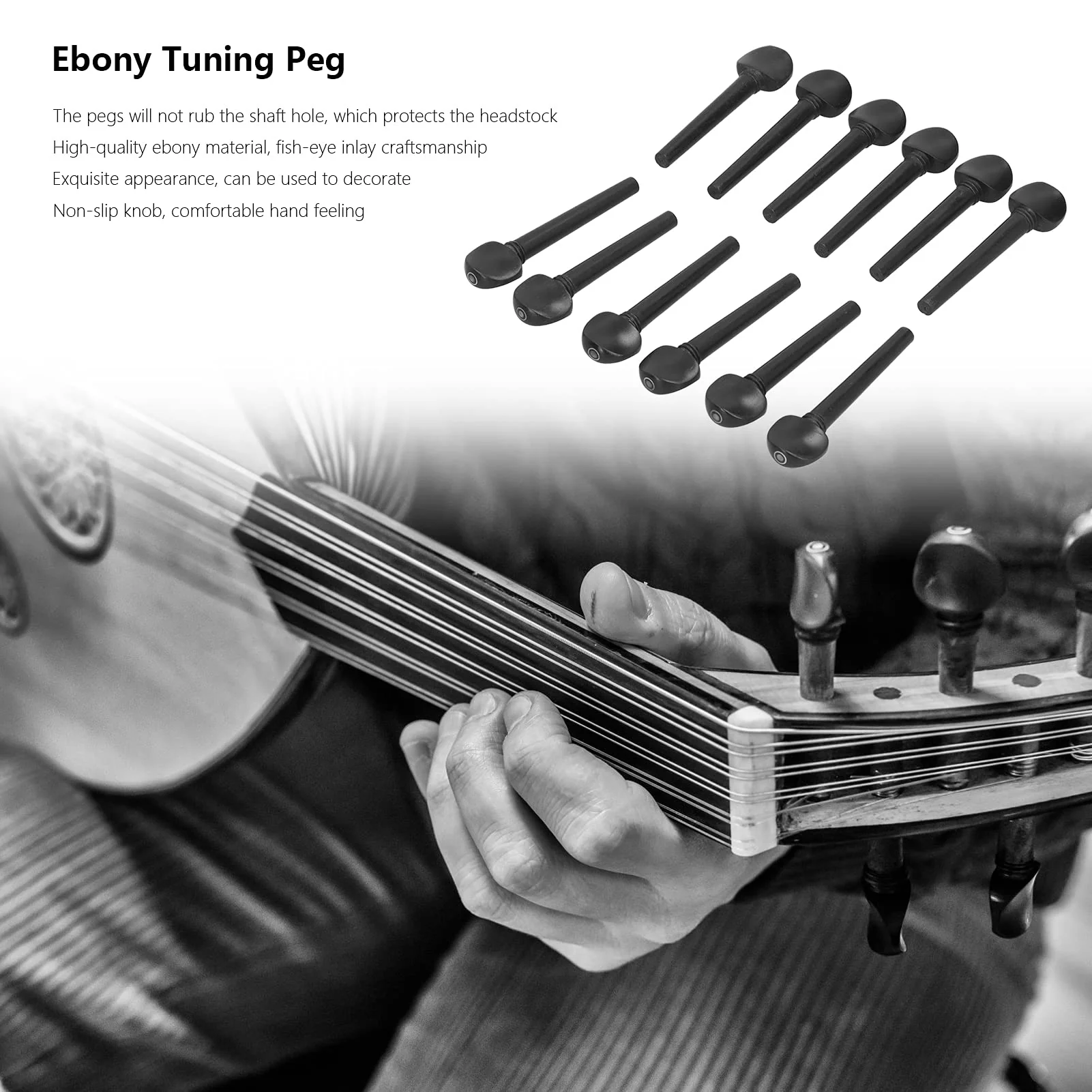 Oud Ebony Pegs, 12Pcs 8.7cm Wooden Tuning Replacement Ebony Pegs with Fisheye for Oud - Image 4