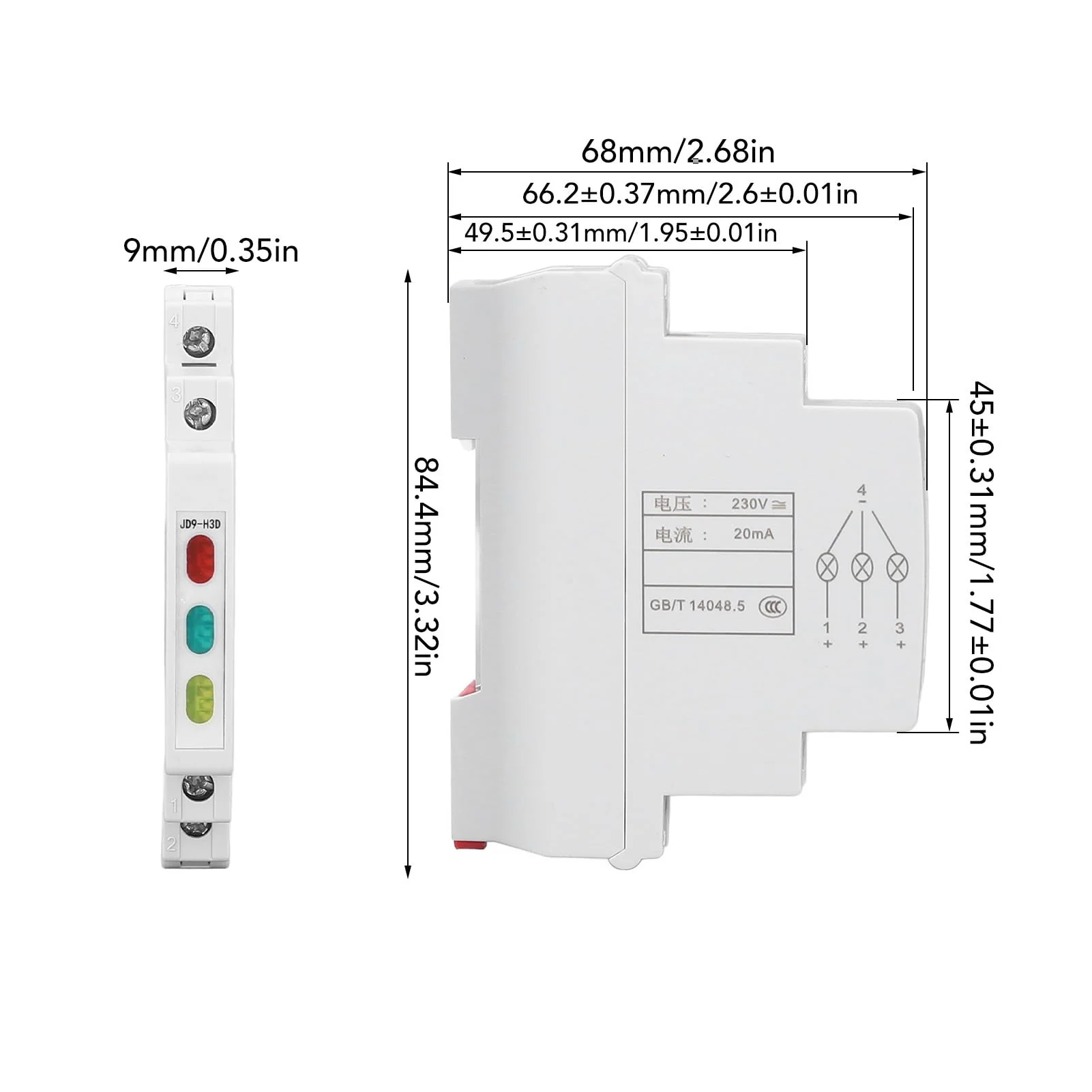 Ouitble DIN Rail Indicator Light JD9-H3D Rail Indicator Light AC DC Red/Green/Yellow Lights up PC 20 MA For Displaying Telecommunication Electrical Signals - Image 4