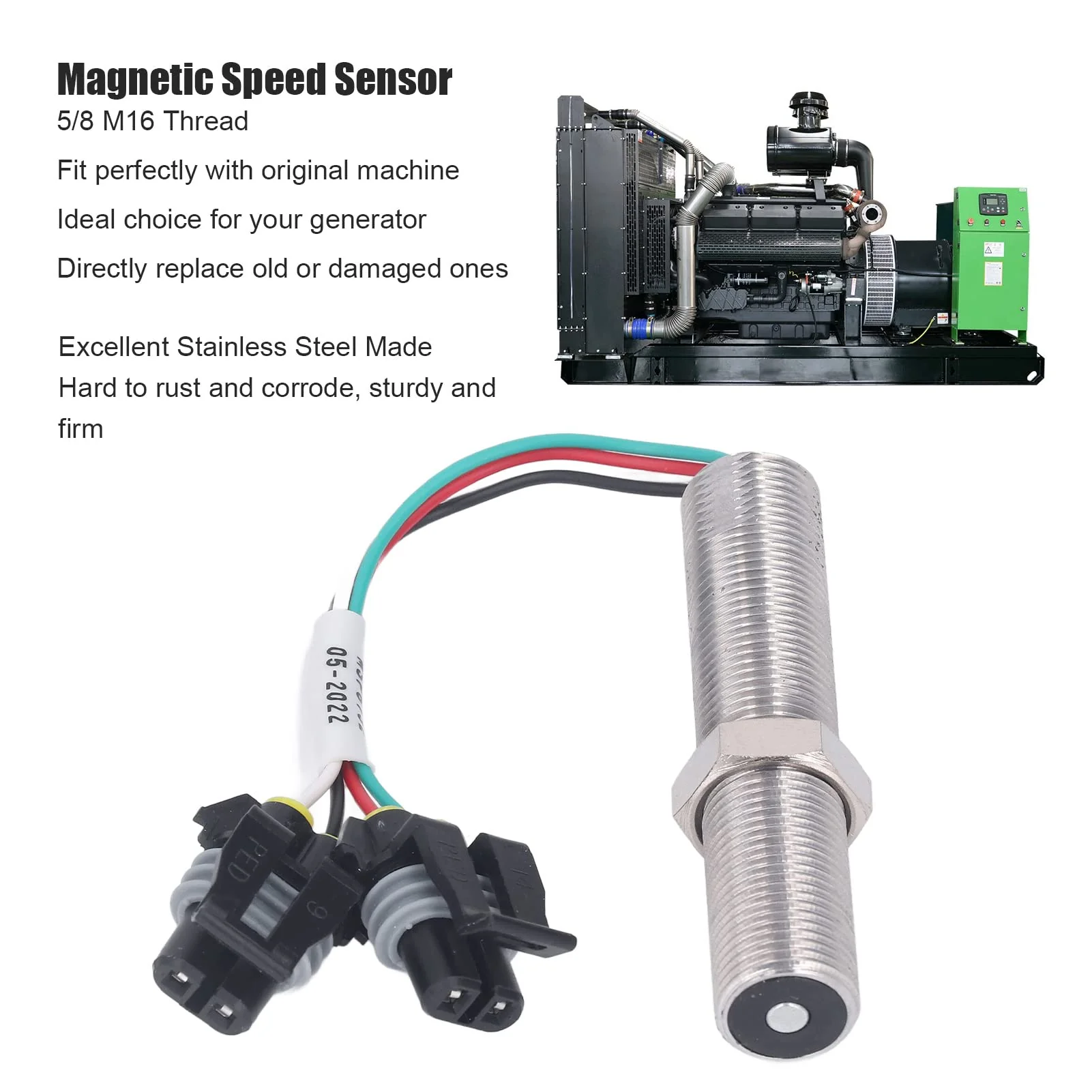 Ouitble Inductive Proximity Sensor, 5/8 M16 Magnetic Pickup UNaF Stainless Steel MSP6732 Generator MPU Speed Sensor Distance Detection Module for Robot Obstacle Avoidance/1291 - Image 3