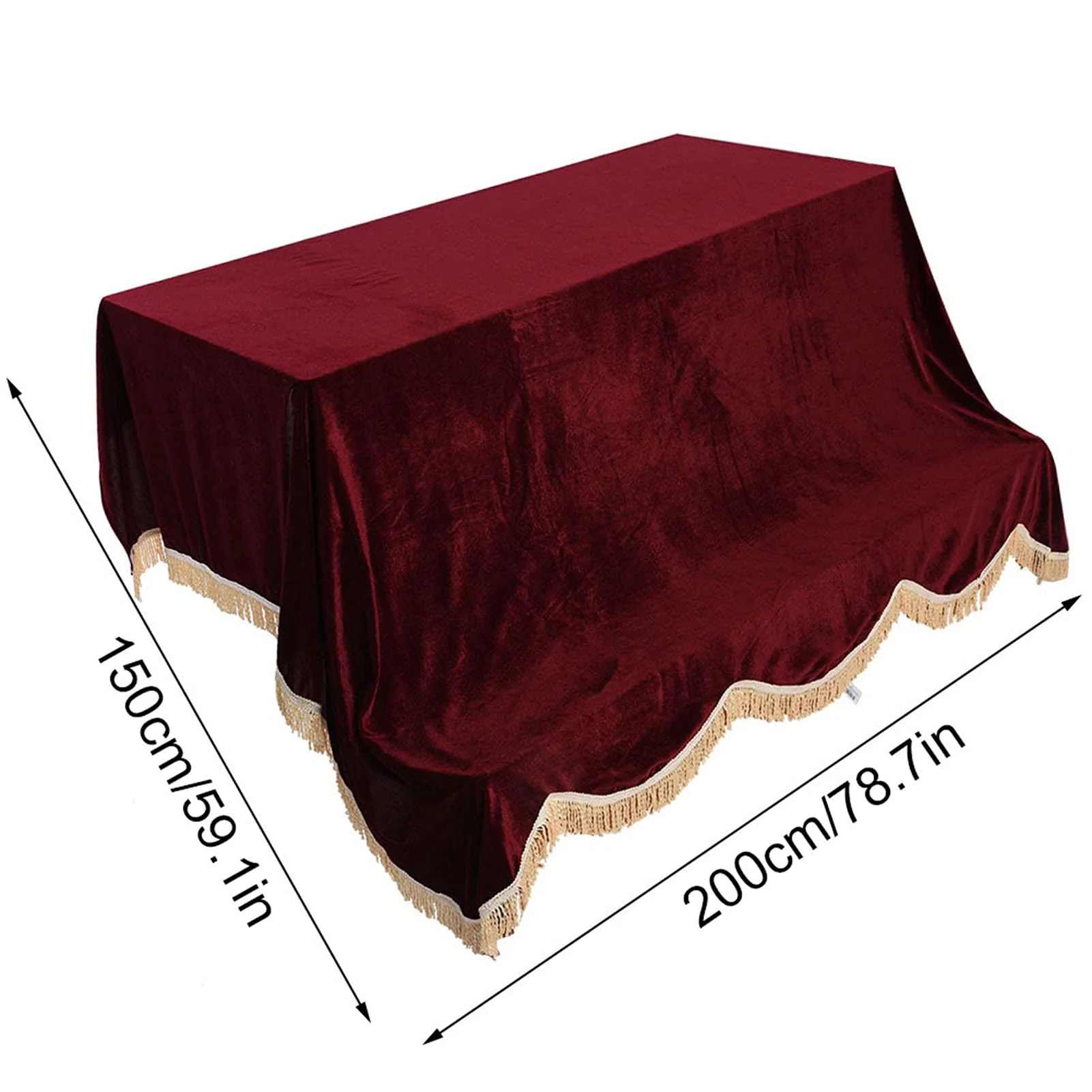 Oumefar 200 x 150cm Piano Cover, Upright Piano Covers with Tassels Edge, Protective Cover Pleuche Cloth Accessory (Red) Red - Image 4