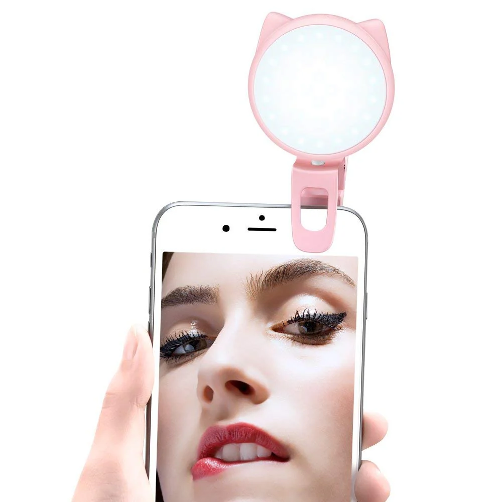 OURRY Selfie Clip on Ring Light, Mini Rechargeable 9 Level Adjustable Brightness Light with 32 LED, 2-8 Hours, USB Flash Lighting for iPhone/Android Cell Phone Photography,Video, Vlogging - Pink - Image 8