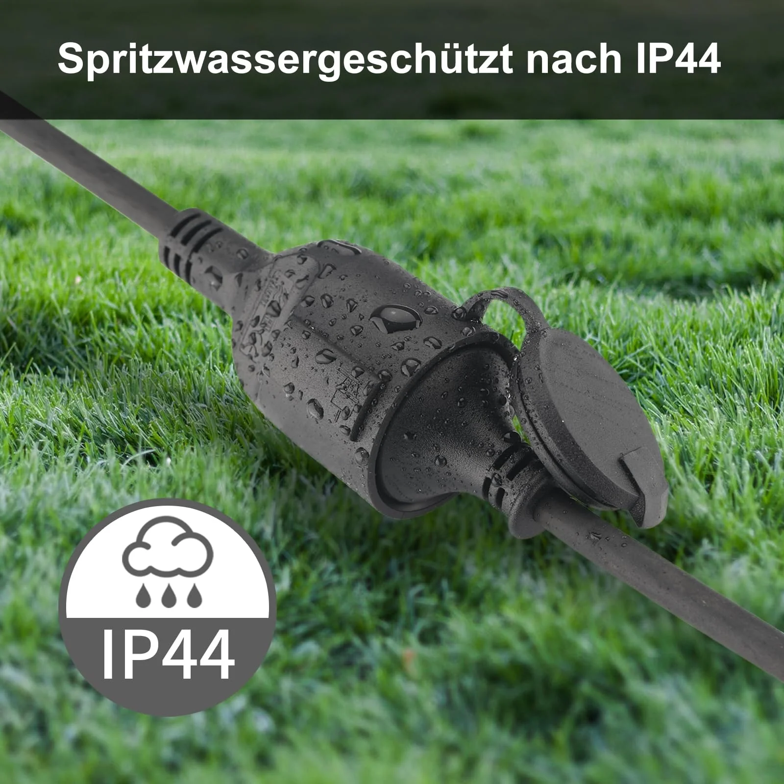Outdoor Extension Cable 2 m for Outdoor Use, Rubber Extension Power Cable with Schuko Plug, IP44 Extension Cable, 3G 1.5 mm² Cable, Outdoor Electric Cable, with Protective Cap, 3500 W, Black - Image 5