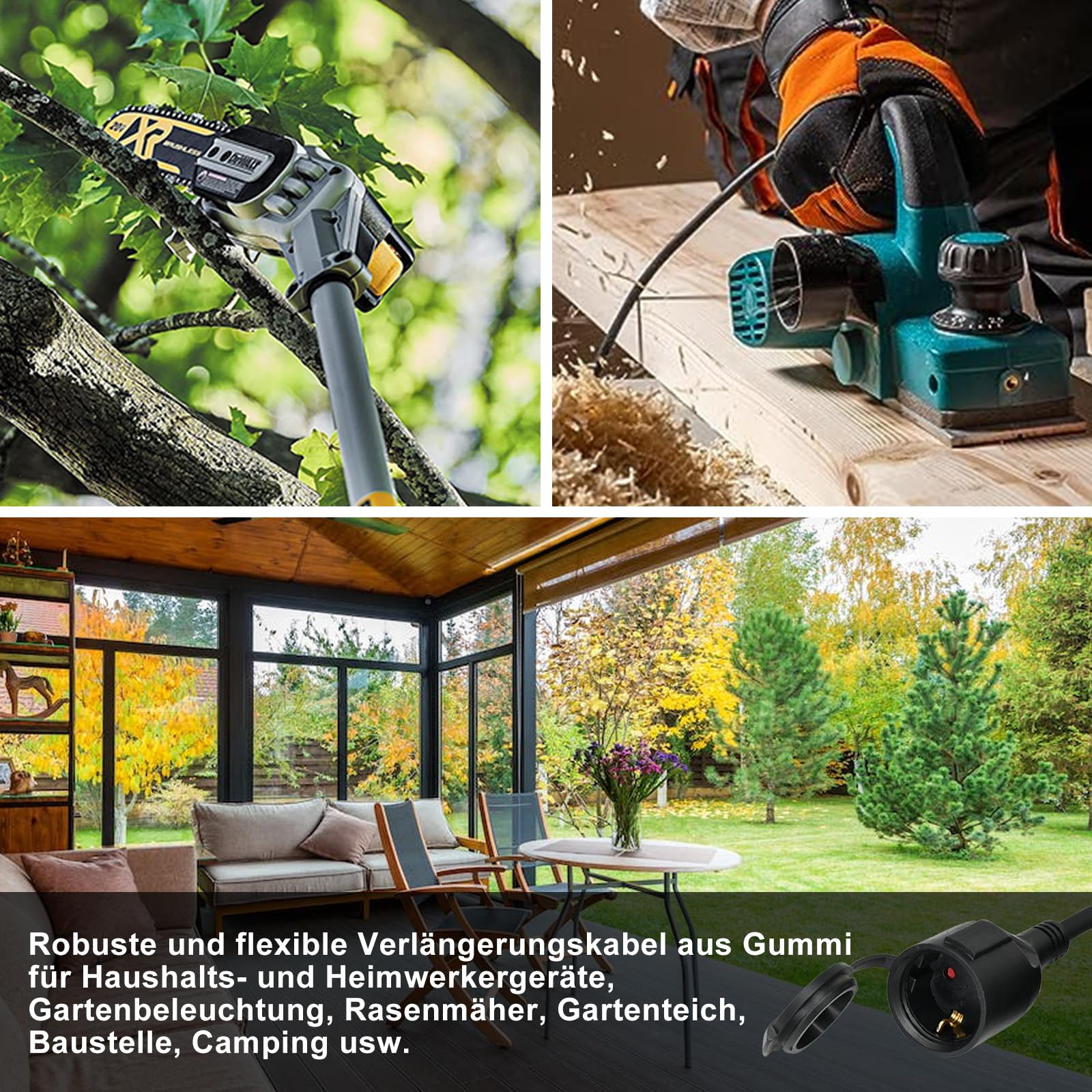 Outdoor Extension Cable 2 m for Outdoor Use, Rubber Extension Power Cable with Schuko Plug, IP44 Extension Cable, 3G 1.5 mm² Cable, Outdoor Electric Cable, with Protective Cap, 3500 W, Black - Image 6
