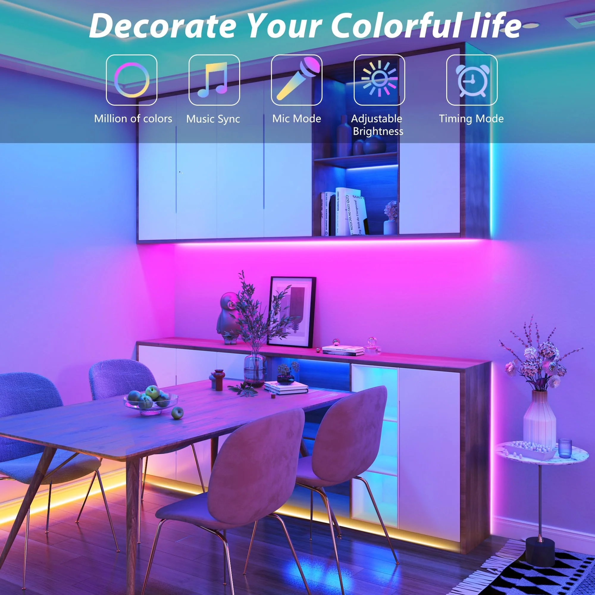 Outdoor Led Strip Lights Waterproof 50ft (1 Roll), Ip65 Outside Led Light Strip Waterproof with Remote and App Control, Exterior Led Rope Lights Music Syne RGB Strip Lights for Bedroom Decor 50 ft - Image 2