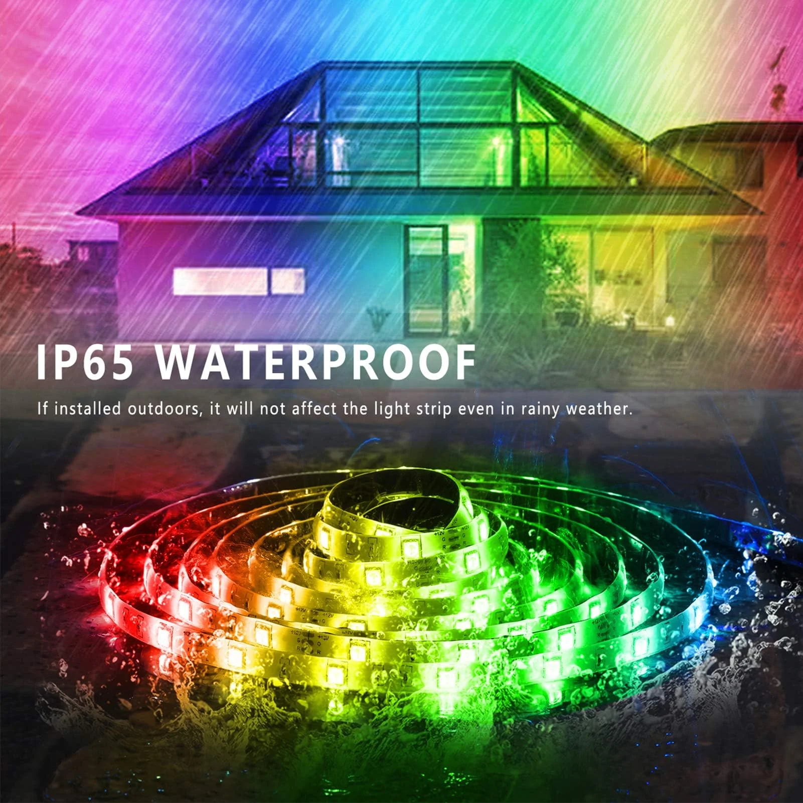 Outdoor Led Strip Lights Waterproof 50ft (1 Roll), Ip65 Outside Led Light Strip Waterproof with Remote and App Control, Exterior Led Rope Lights Music Syne RGB Strip Lights for Bedroom Decor 50 ft - Image 3