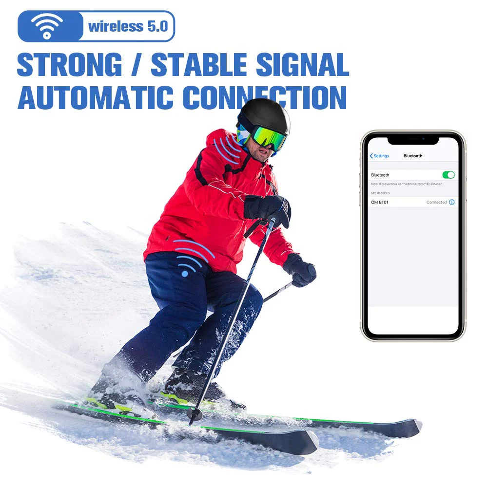 OutdoorMaster Wireless Bluetooth 5.0 Ski Helmet Drop-in Headphones HD Speaker Chip Compatible with Audio-Ready Helmet with Built-in Mic for Motorcycling Easy Control Buttons IP45 Sweat-Resistance Black - Image 6