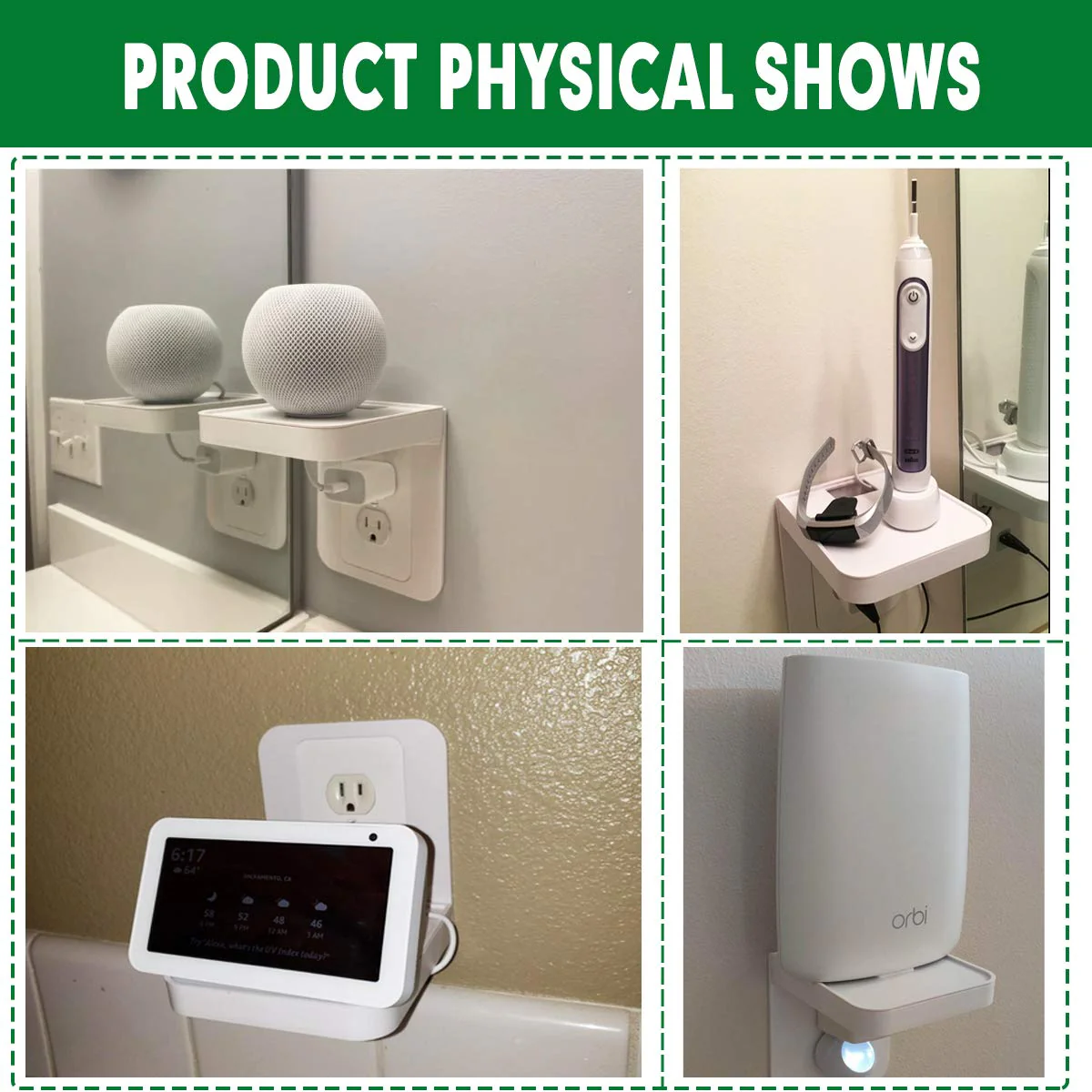 Outlet Shelf Holder, Bathroom Decor with Built-in Cable Management,A Space Saving Solution for Homepod Mini,Google Home/Echo/Smart Speakers/Electric Toothbrush/Cell Phone (Standard) Standard - Image 7