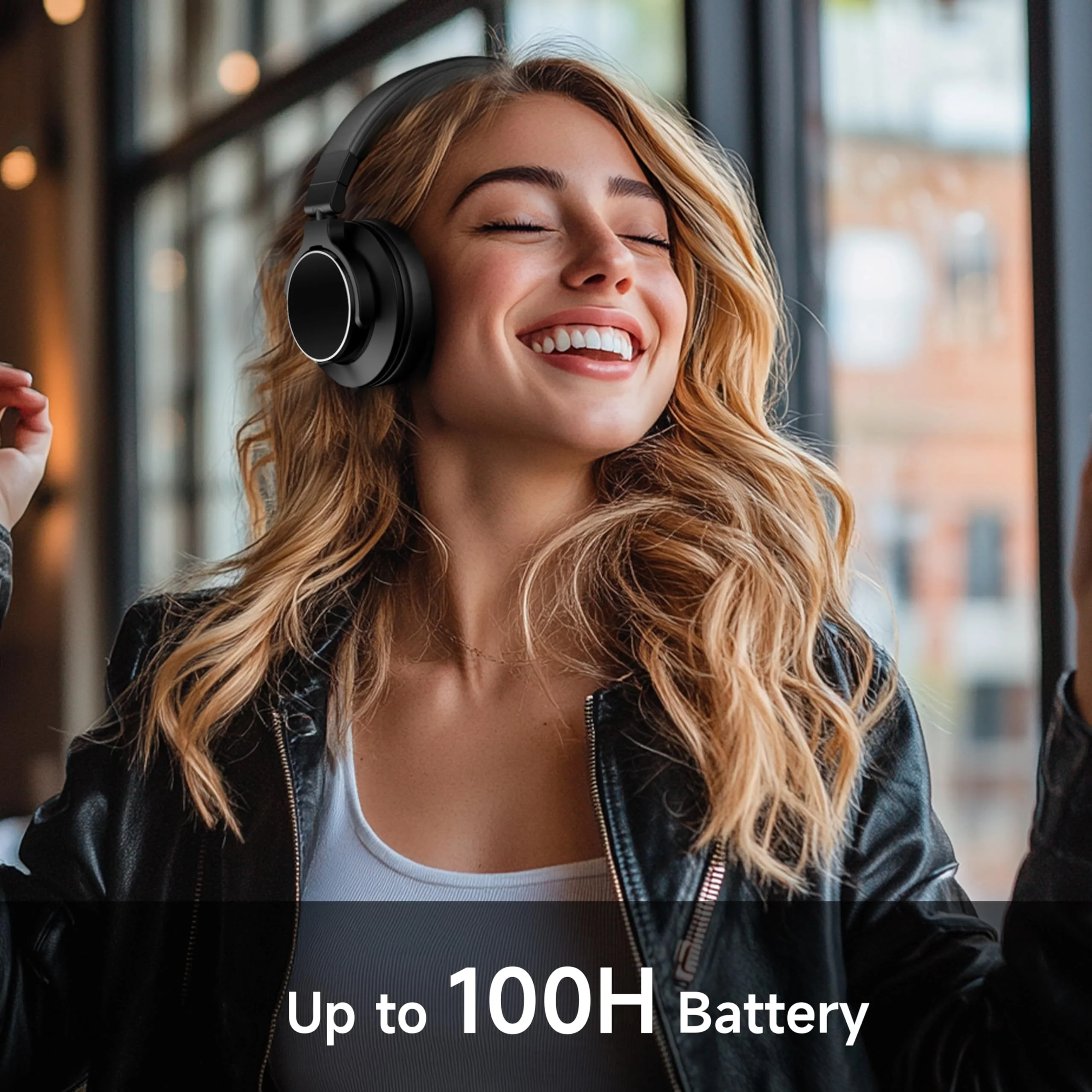 Over Ear Bluetooth Headphones, Studio Monitor & Mixing DJ Headphones Wireless with 50mm Drivers and 1/4 to 3.5mm Wired Audio Jack for Guitar AMP Recording Podcast Piano, 100H Playtime, Black - Image 5