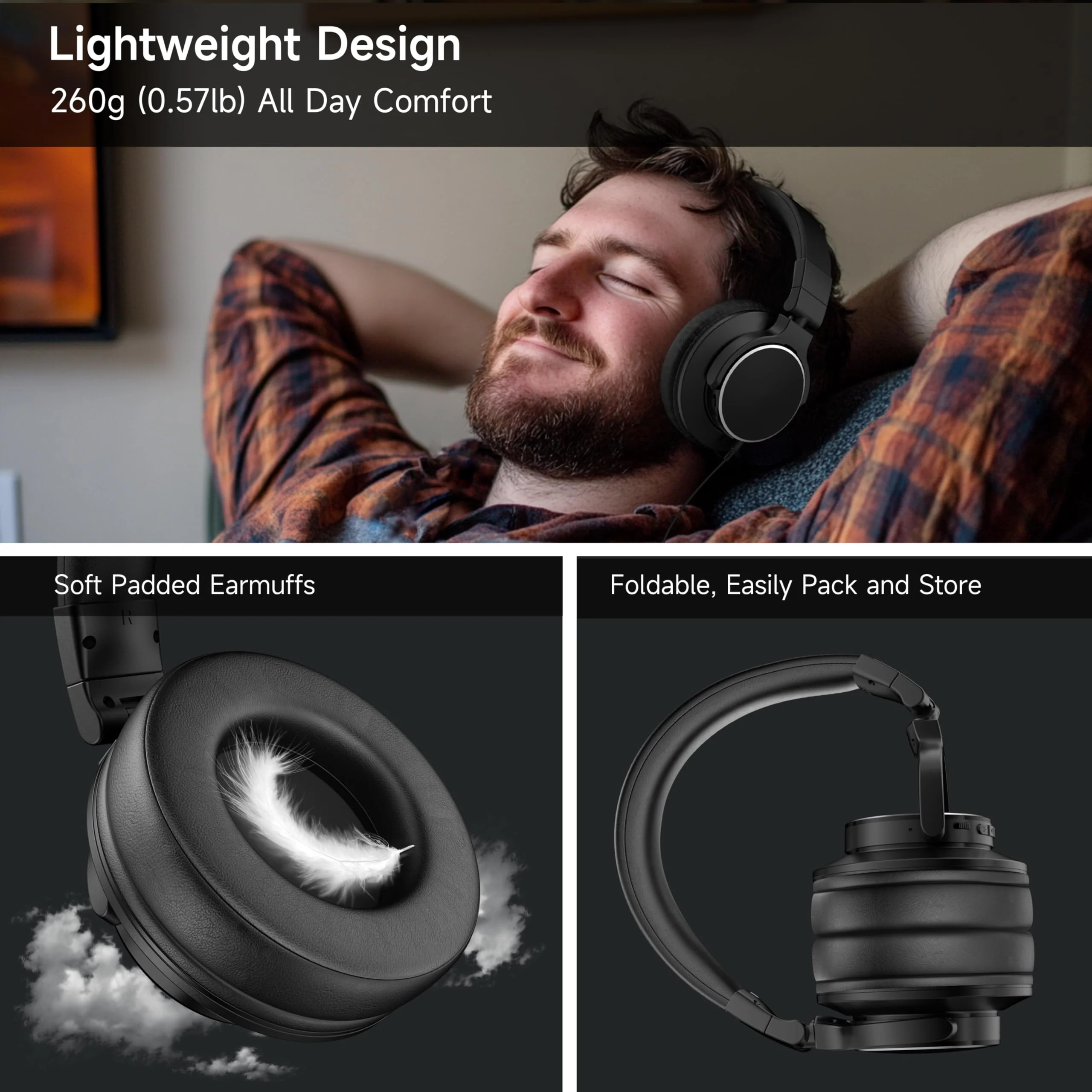 Over Ear Bluetooth Headphones, Studio Monitor & Mixing DJ Headphones Wireless with 50mm Drivers and 1/4 to 3.5mm Wired Audio Jack for Guitar AMP Recording Podcast Piano, 100H Playtime, Black - Image 7