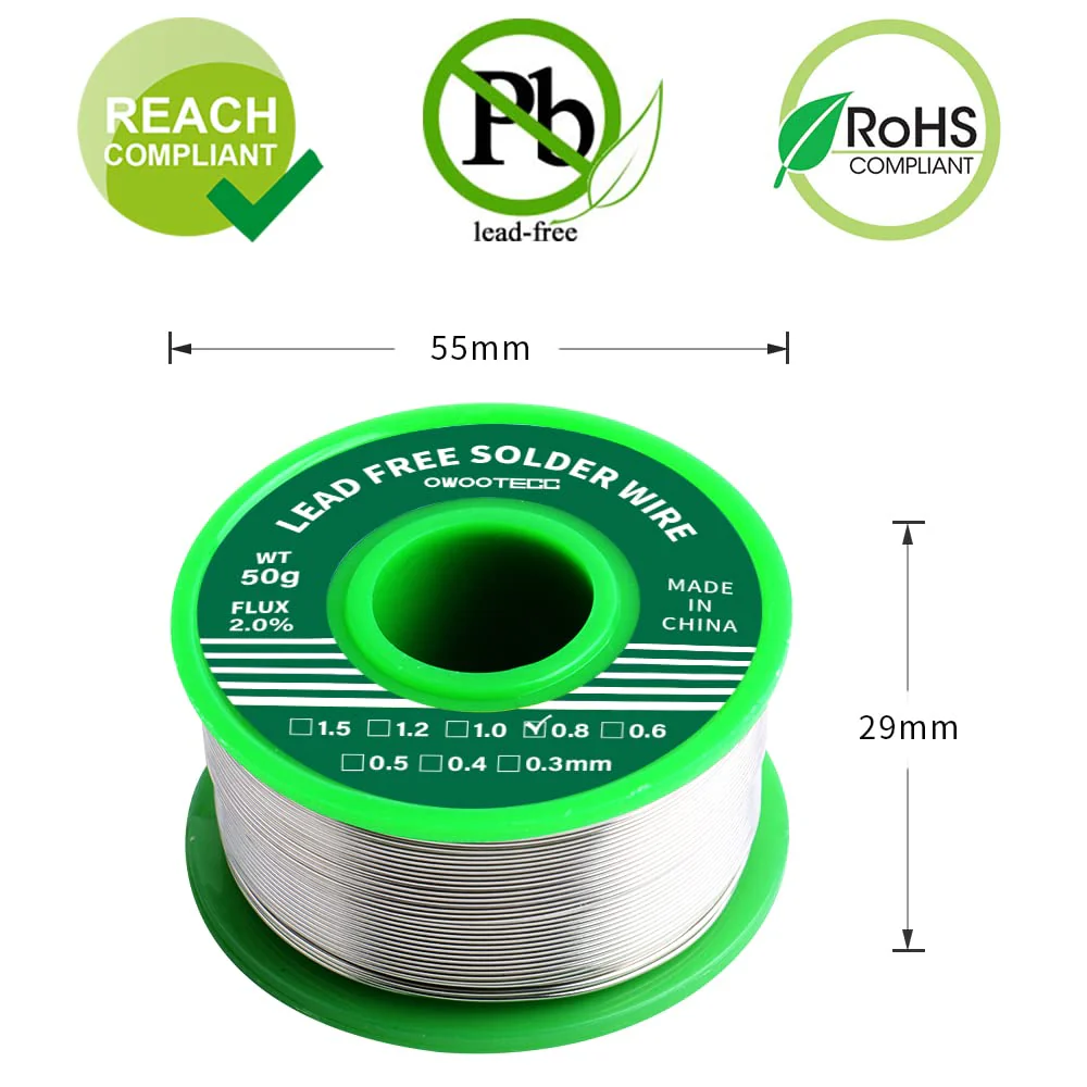 Owootecc Solder, Lead-Free Soldering Wire with Rosin Core for Electric Soldering and DIY (Sn99.3 Cu0.7/0.8 mm, 50 g) Sn99,3 Cu0,7/0,8mm,50g - Image 3