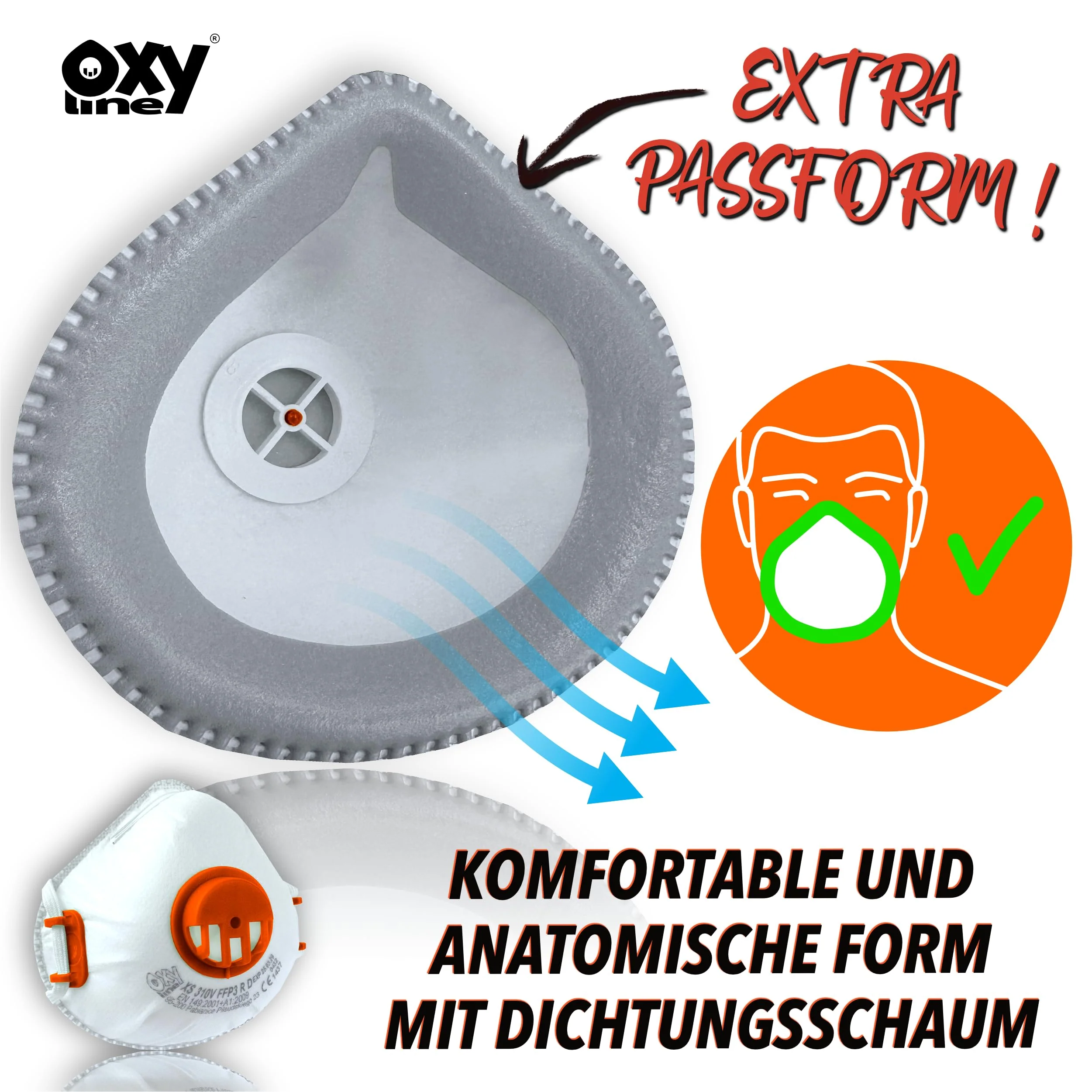 Oxyline XS 310 V FFP3 R D Reusable Half Mask, Dust Mask, Respirator Mask, Protective Mask with Valve, Extra Fit, Pack of 10 - Image 3