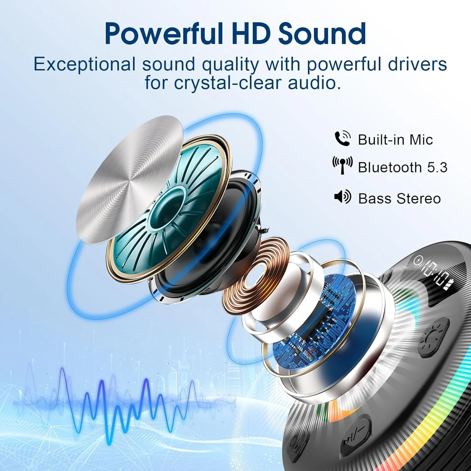 OYIB Bluetooth Shower Speaker, Portable Bluetooth Speaker 360° HD Sound, RGB Lights, IPX7 Waterproof Wireless Speaker with Suction Cup and Mic, Shower Radio for Party/Outdoor/Travel/Gifts/Black Deep Black - Image 2