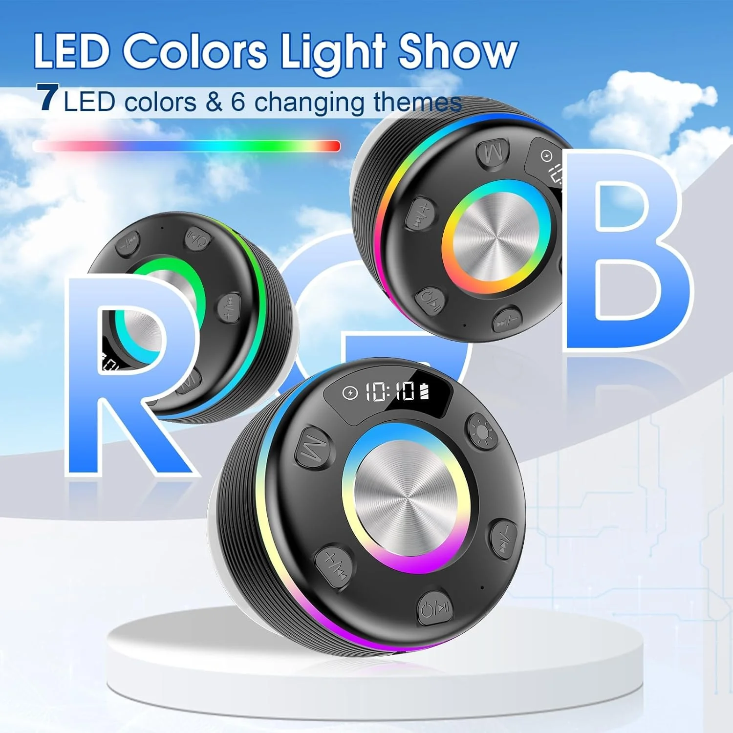 OYIB Bluetooth Shower Speaker, Portable Bluetooth Speaker 360° HD Sound, RGB Lights, IPX7 Waterproof Wireless Speaker with Suction Cup and Mic, Shower Radio for Party/Outdoor/Travel/Gifts/Black Deep Black - Image 4