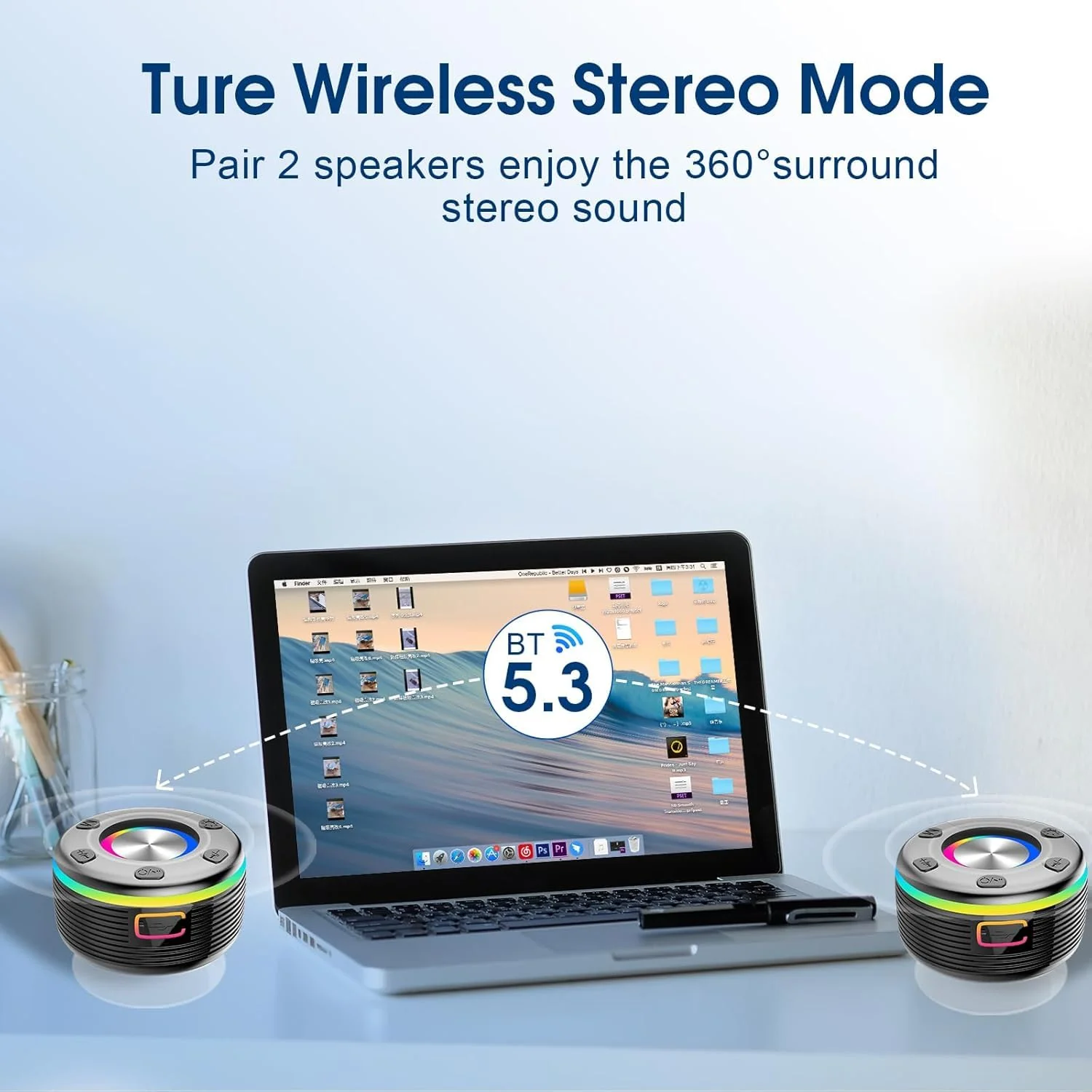 OYIB Bluetooth Shower Speaker, Portable Bluetooth Speaker 360° HD Sound, RGB Lights, IPX7 Waterproof Wireless Speaker with Suction Cup and Mic, Shower Radio for Party/Outdoor/Travel/Gifts/Black Deep Black - Image 5