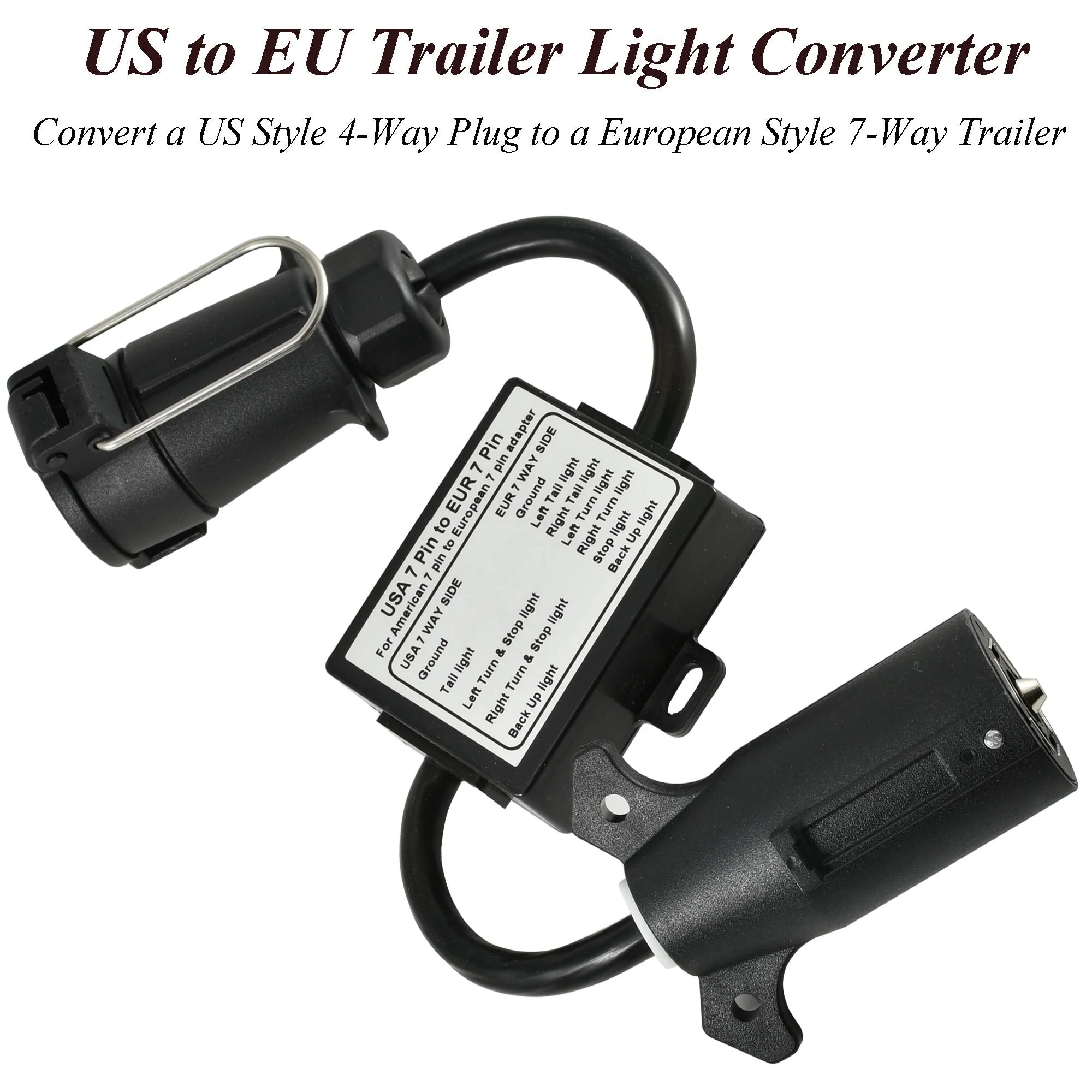 Oyviny USA to EU Trailer Light Converter US Vehicle 7-Way Blade Socket Adapter to European Trailer 7-Pin Round Connector Plug and Play Trailer Converter Waterproof (Color:Black) - Image 2