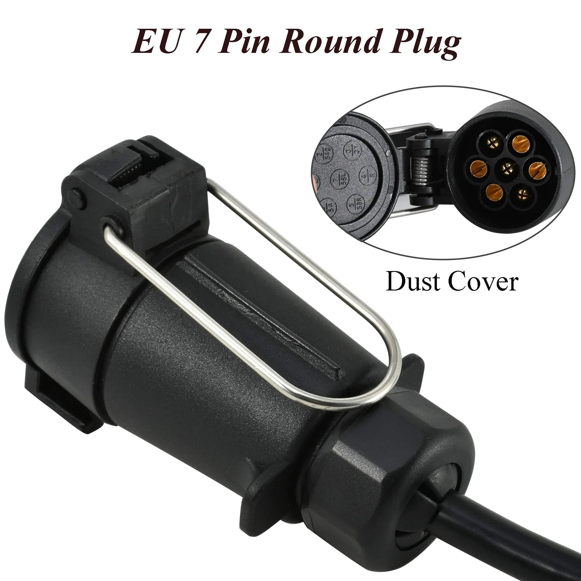 Oyviny USA to EU Trailer Light Converter US Vehicle 7-Way Blade Socket Adapter to European Trailer 7-Pin Round Connector Plug and Play Trailer Converter Waterproof (Color:Black) - Image 4