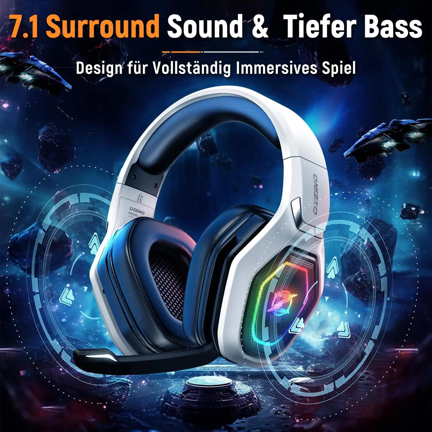 Ozeino 2.4GHz Wireless Gaming Headset for PC, Ps5, Ps4 - Lossless Audio USB & Type-C Ultra Stable Gaming Headphones with Flip Microphone, 40-Hr Battery Gamer Headset for Switch, Laptop, Mobile, Mac Black and White - Image 3