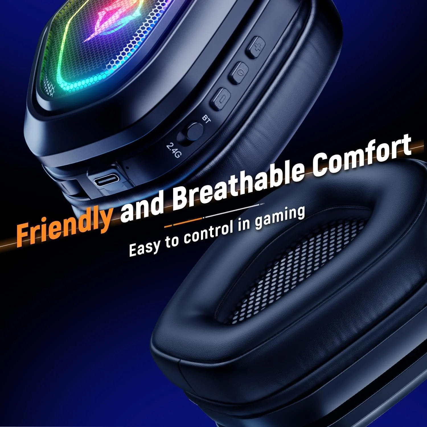 Ozeino Wireless Gaming Headset with Flip Microphone, RGB Lighting Gaming Headphones for PS5, PS4, PC - 2.4GHz USB & Type C Transmitter Black - Image 4