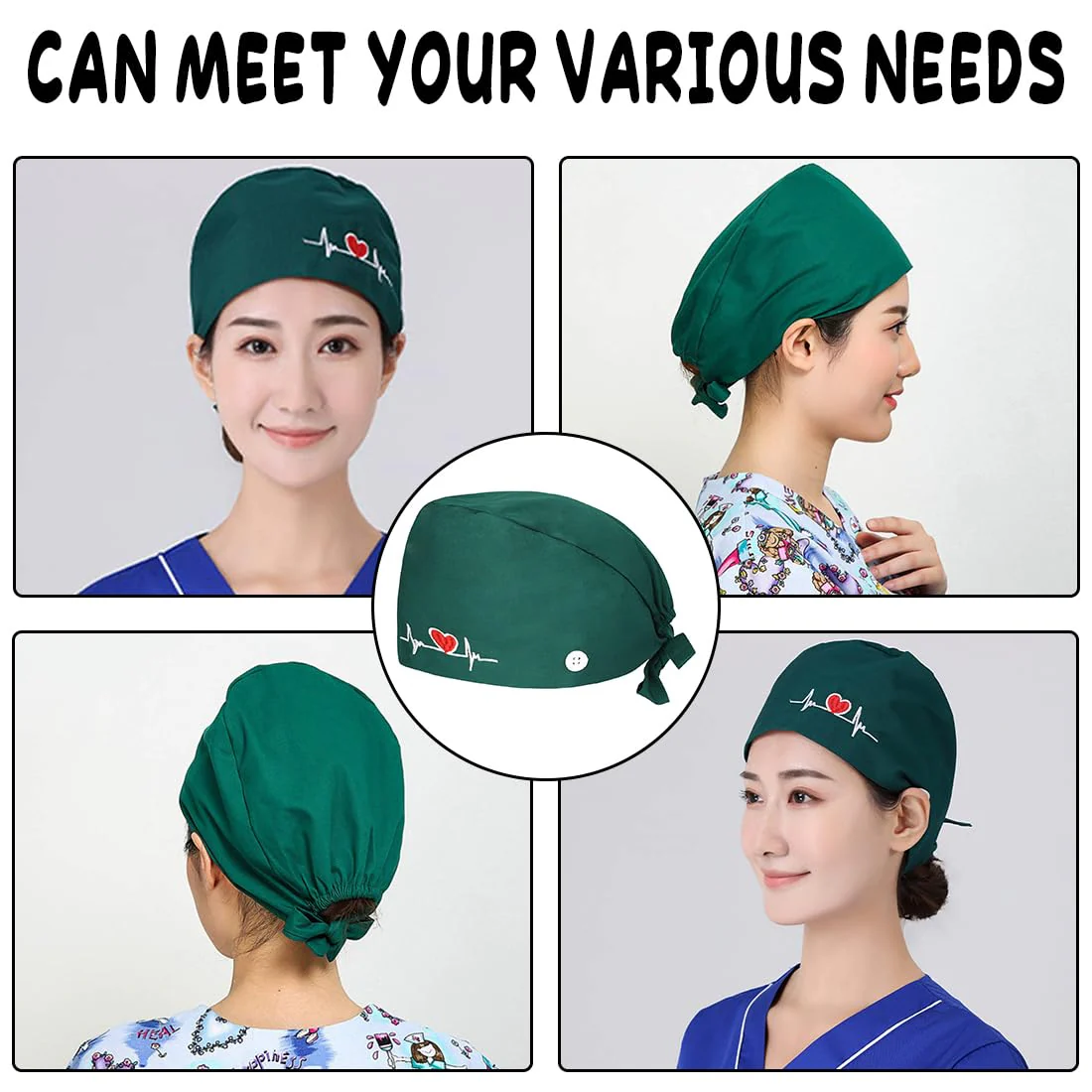 Ozmw 1 x Surgical Cap, Nurse Cap, Adjustable, with Button, Work Cap, 100% Cotton (EKG Pattern) - Image 4