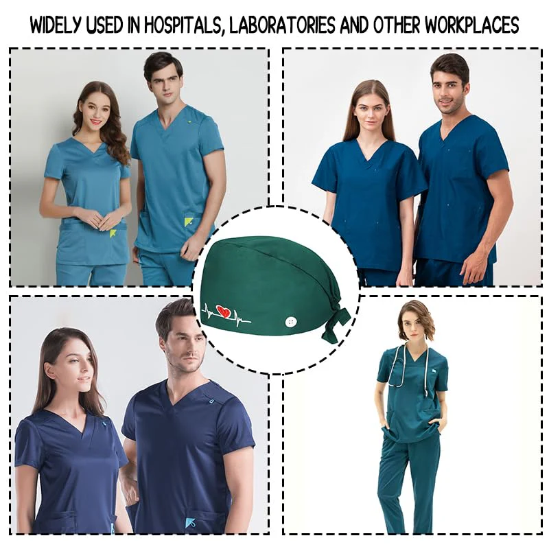 Ozmw 1 x Surgical Cap, Nurse Cap, Adjustable, with Button, Work Cap, 100% Cotton (EKG Pattern) - Image 5