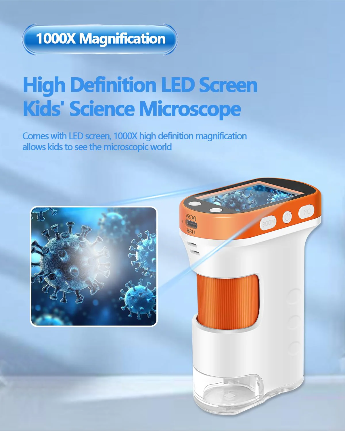 OZSTAR Microscope for Kids 1000x Magnification, 2.4-inch ScreenPocket Microscope with Photo and Video Recording (with Slide Kit) Portable Educational Gift - Image 2