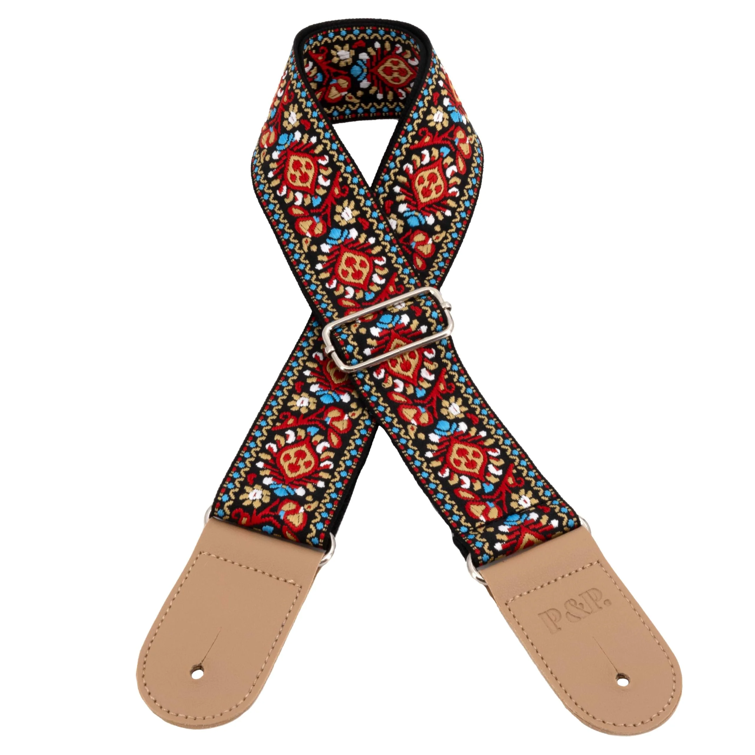 P&P Music Embroidered Guitar Strap w/Locks & Picks - Adjustable, Comfortable, Durable. Fits Electric, Acoustic, Bass Guitars Crimson - Image 3