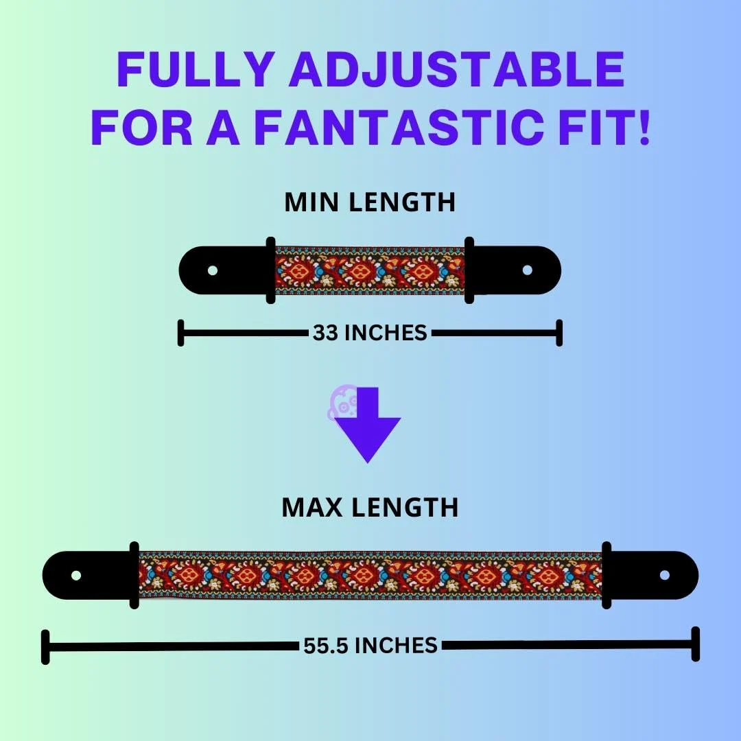 P&P Music Embroidered Guitar Strap w/Locks & Picks - Adjustable, Comfortable, Durable. Fits Electric, Acoustic, Bass Guitars Crimson - Image 7