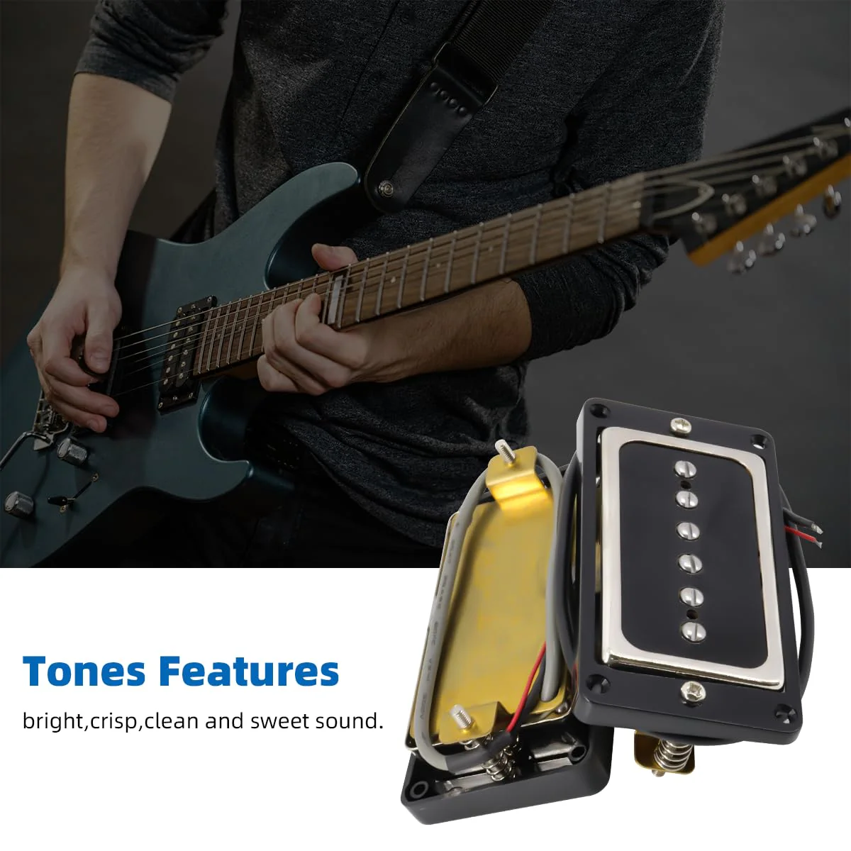 P90 Pickup Alnico 5 Single Coil Neck Bridge Pickup Set for Electric Guitar Parts Replacement(black+silver) black+silver - Image 2