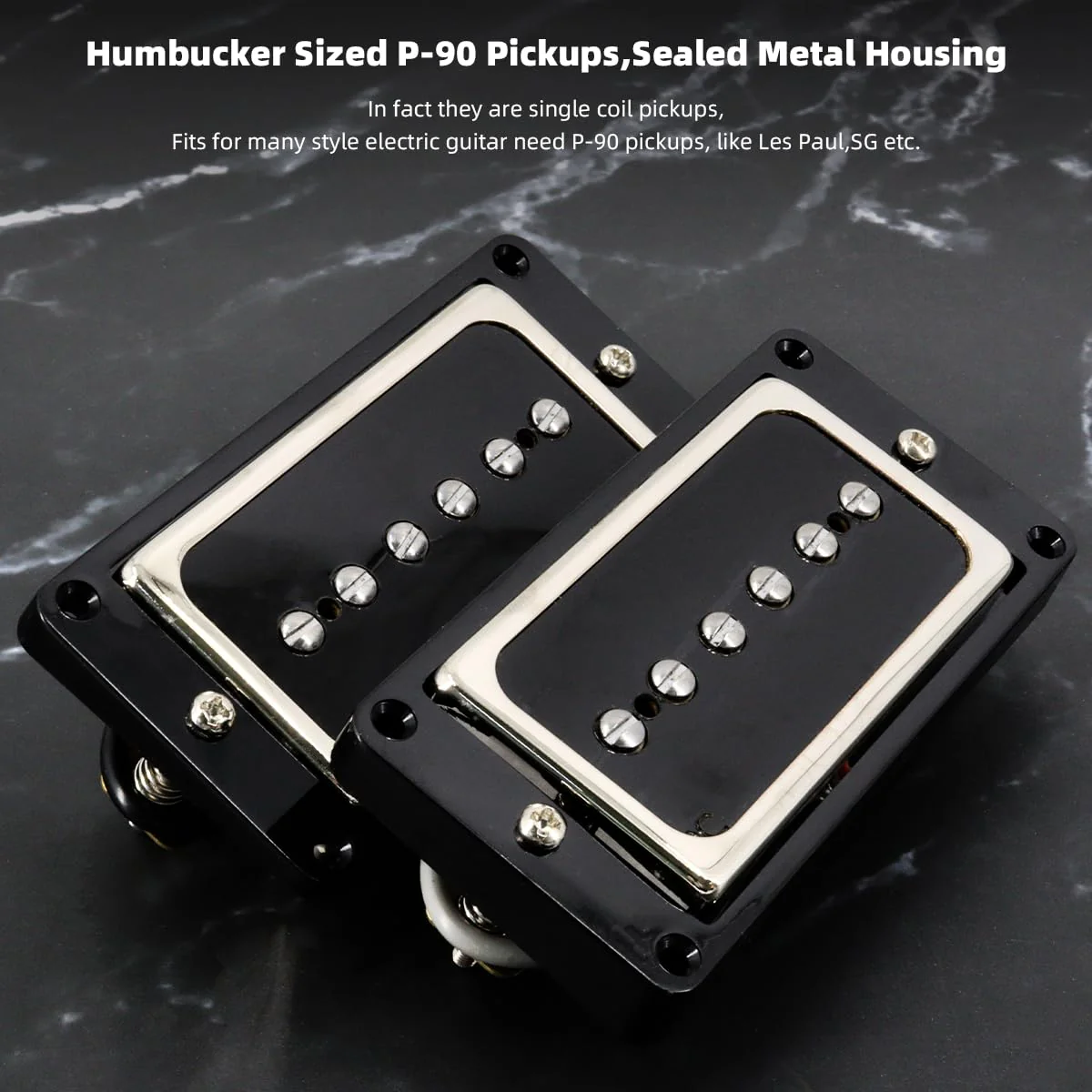 P90 Pickup Alnico 5 Single Coil Neck Bridge Pickup Set for Electric Guitar Parts Replacement(black+silver) black+silver - Image 3