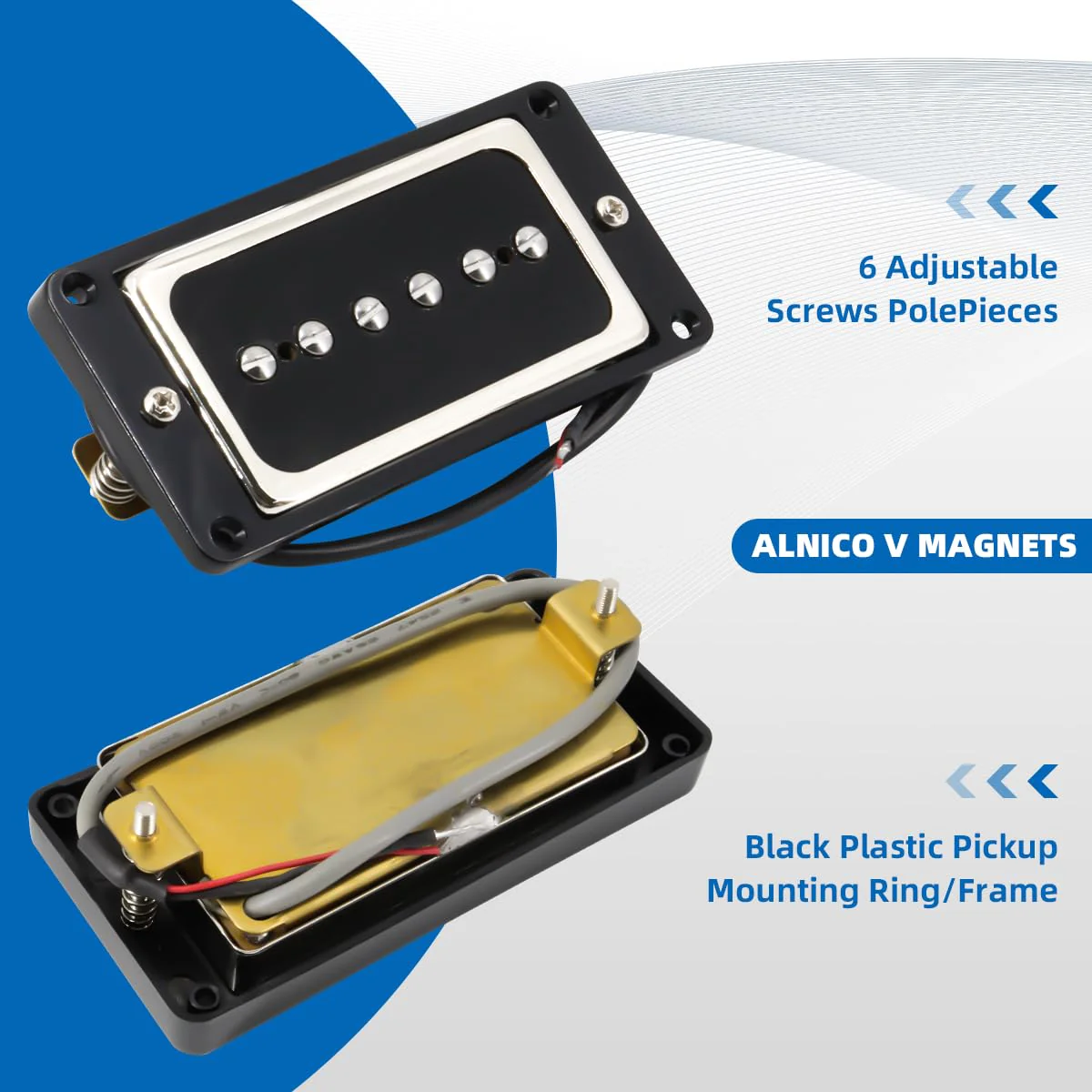 P90 Pickup Alnico 5 Single Coil Neck Bridge Pickup Set for Electric Guitar Parts Replacement(black+silver) black+silver - Image 5