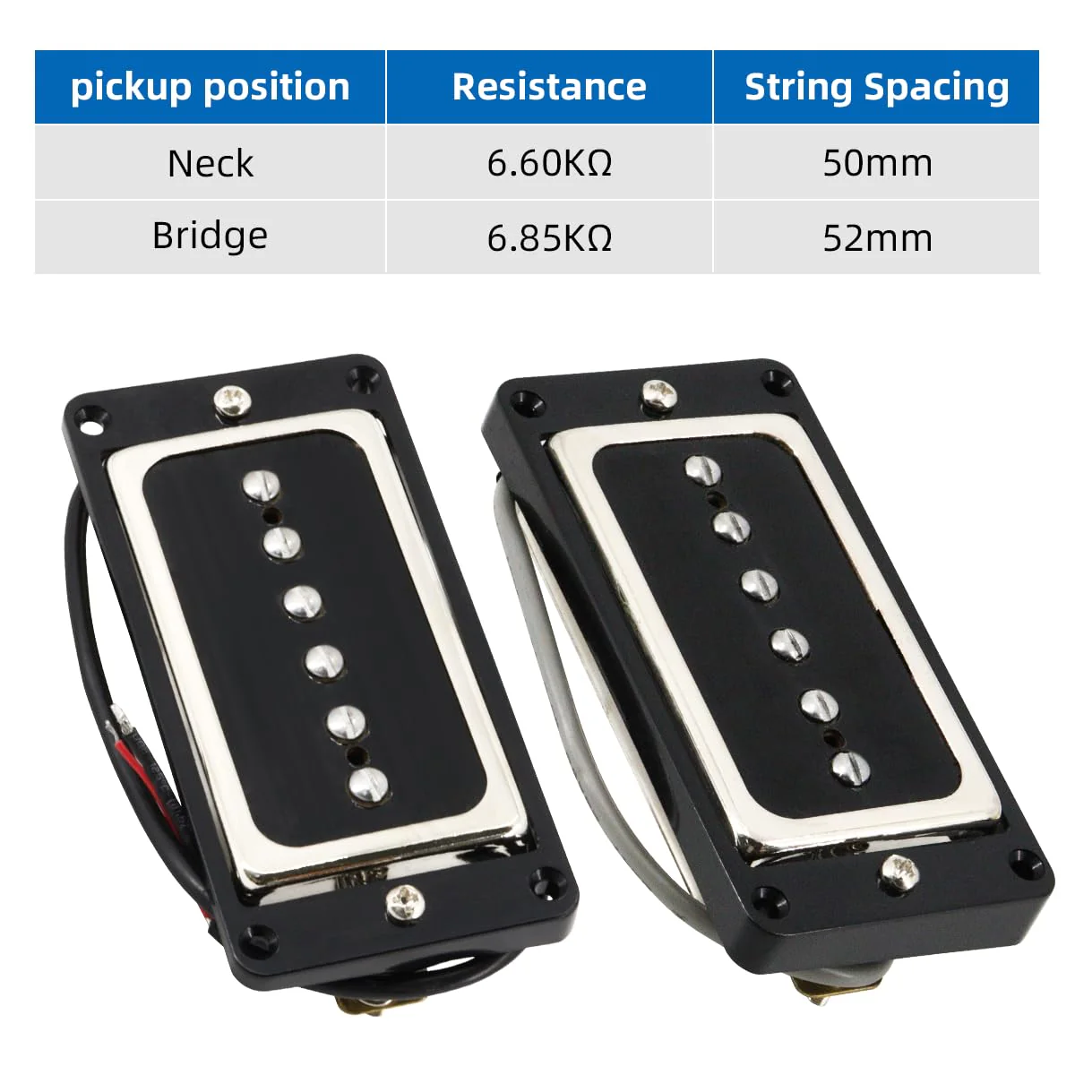 P90 Pickup Alnico 5 Single Coil Neck Bridge Pickup Set for Electric Guitar Parts Replacement(black+silver) black+silver - Image 6