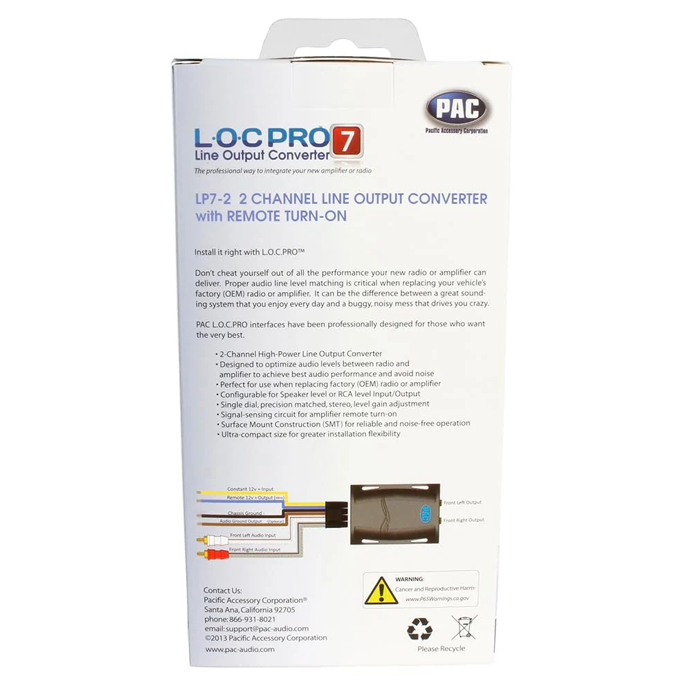 PAC LP7-2 L.O.C. PRO Series 2-Channel Line Output Converter with Remote Turn On 4in. x 8in. x 1in. - Image 7