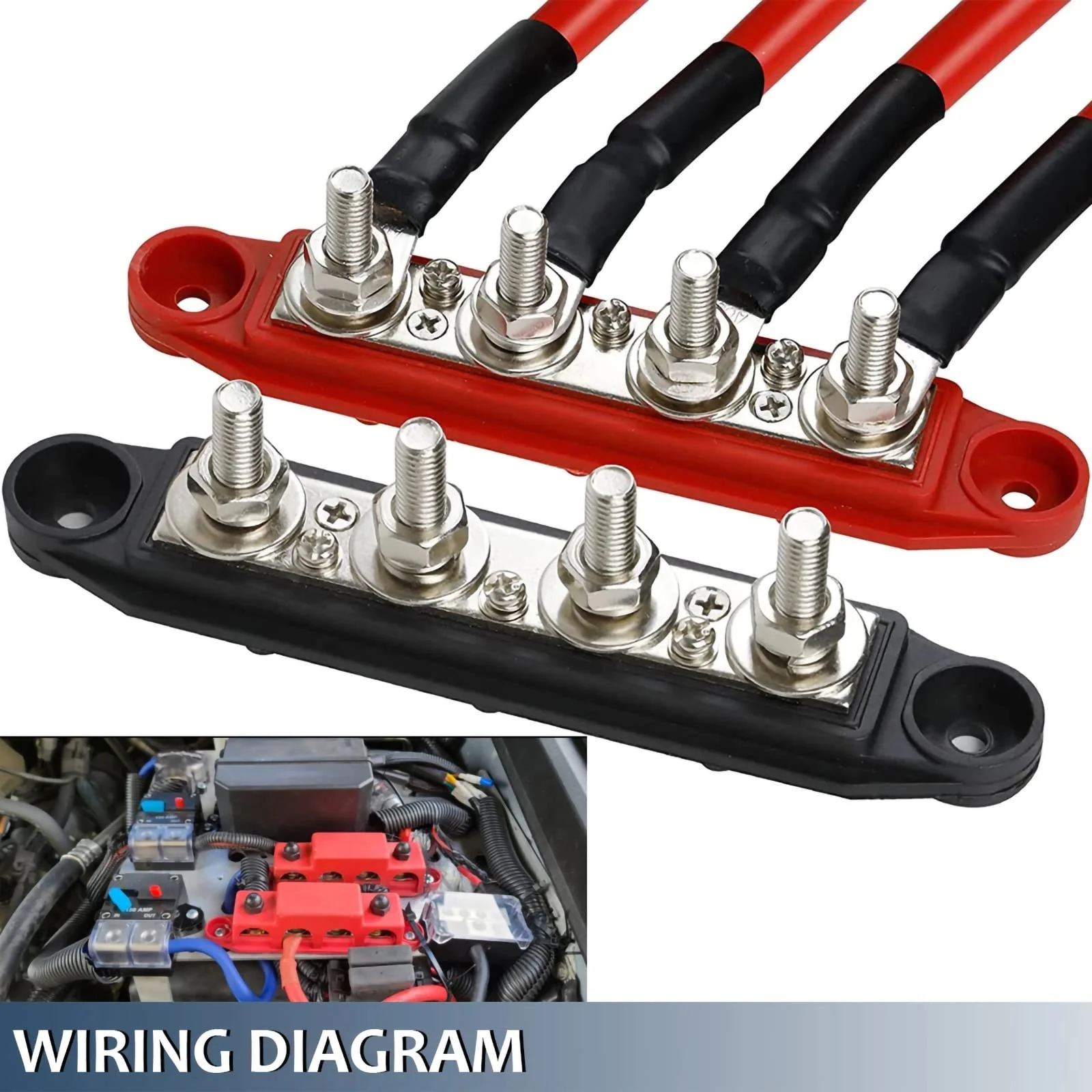 PACEWALKER BusBar Box with 4 x M8 Connection Bolts High Performance Module 12V-48V DC Power Distribution Block Grounding Current for Car RV Boat Yacht 2pcs 250A (Black Red) - Image 4
