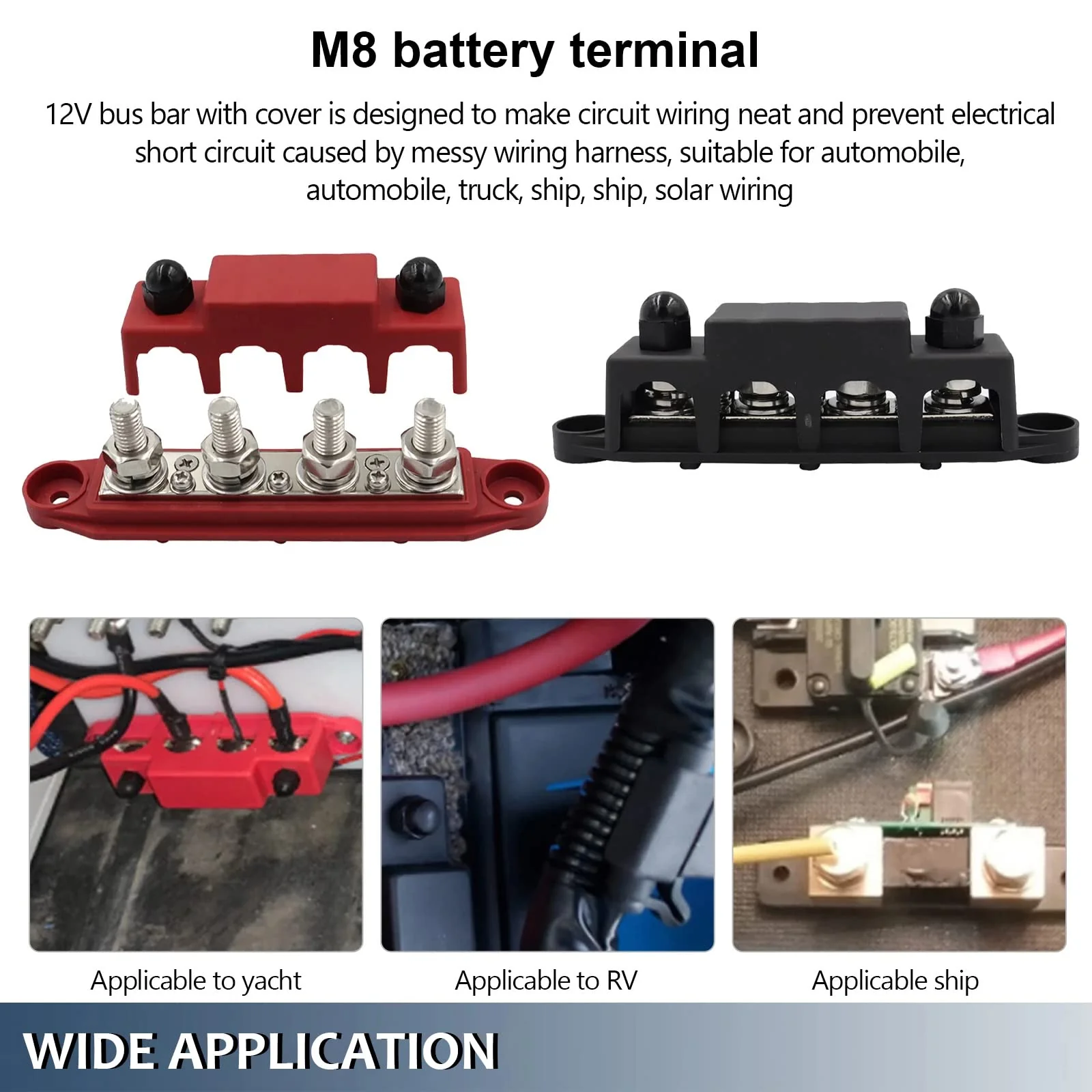 PACEWALKER BusBar Box with 4 x M8 Connection Bolts High Performance Module 12V-48V DC Power Distribution Block Grounding Current for Car RV Boat Yacht 2pcs 250A (Black Red) - Image 5