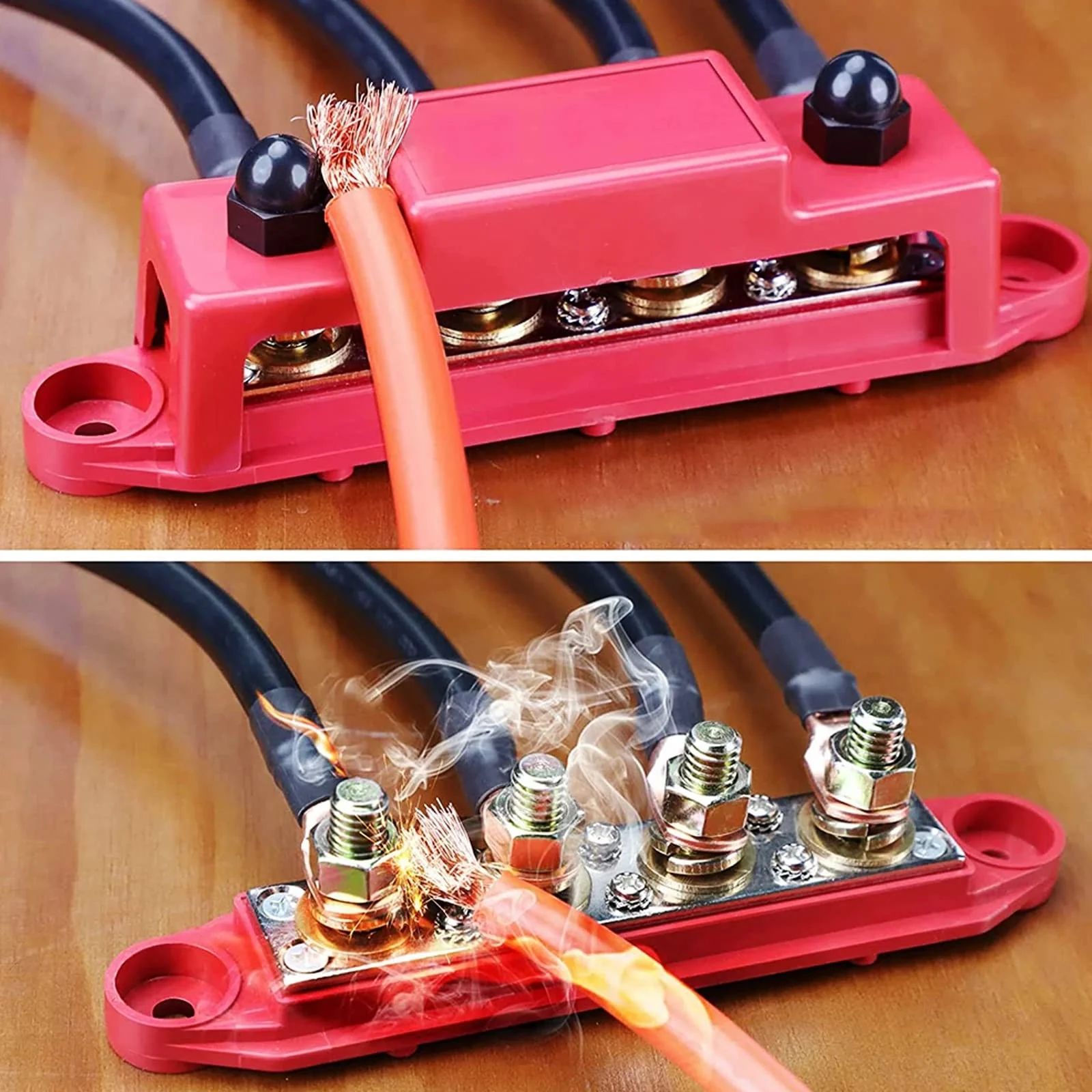 PACEWALKER BusBar Box with 4 x M8 Connection Bolts High Performance Module 12V-48V DC Power Distribution Block Grounding Current for Car RV Boat Yacht 2pcs 250A (Black Red) - Image 7