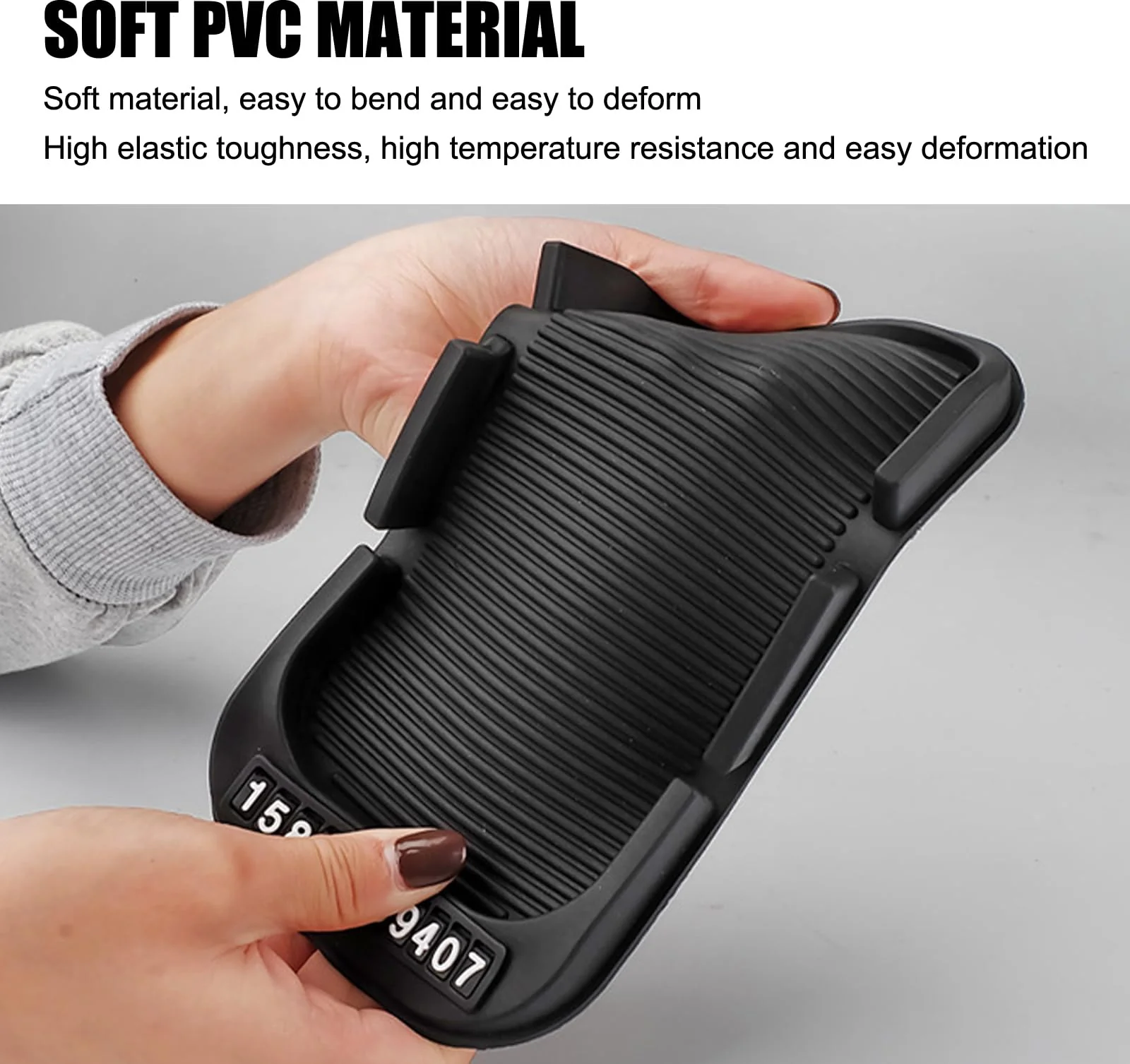 Pack-1 Car Dashboard Anti-Slip Mat, Multifunction Car Dashboard Cell Phone Holder, Double-Groove with Number Plate Auto Pad Mat, Universal for Most Cars (Black) - Image 3