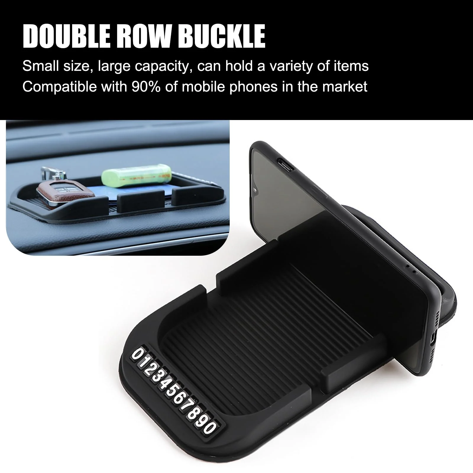 Pack-1 Car Dashboard Anti-Slip Mat, Multifunction Car Dashboard Cell Phone Holder, Double-Groove with Number Plate Auto Pad Mat, Universal for Most Cars (Black) - Image 4